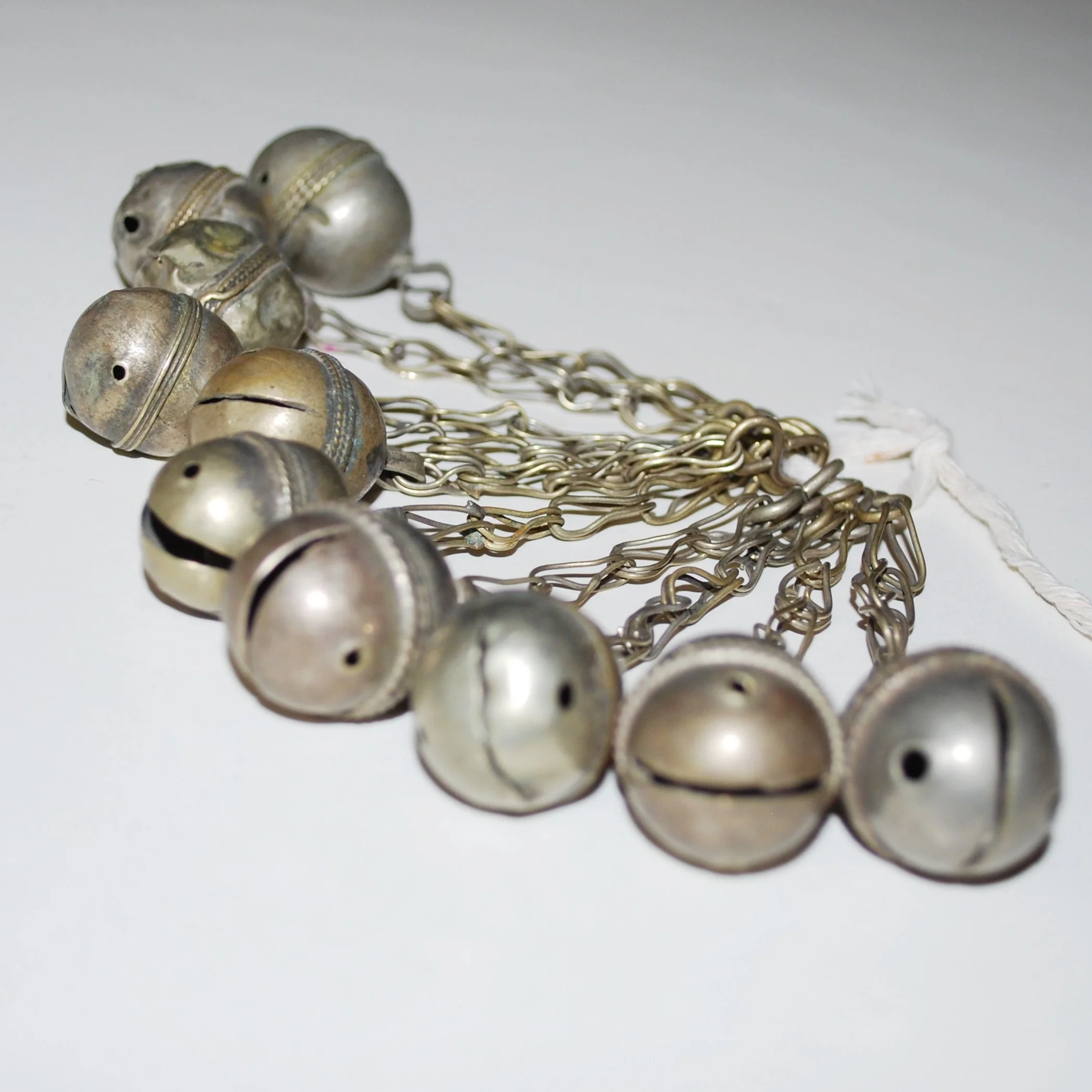 Ten Vintage Turkoman Bells on Chain - Tribal Bells - Turkman Bells for Belly Dance DIY