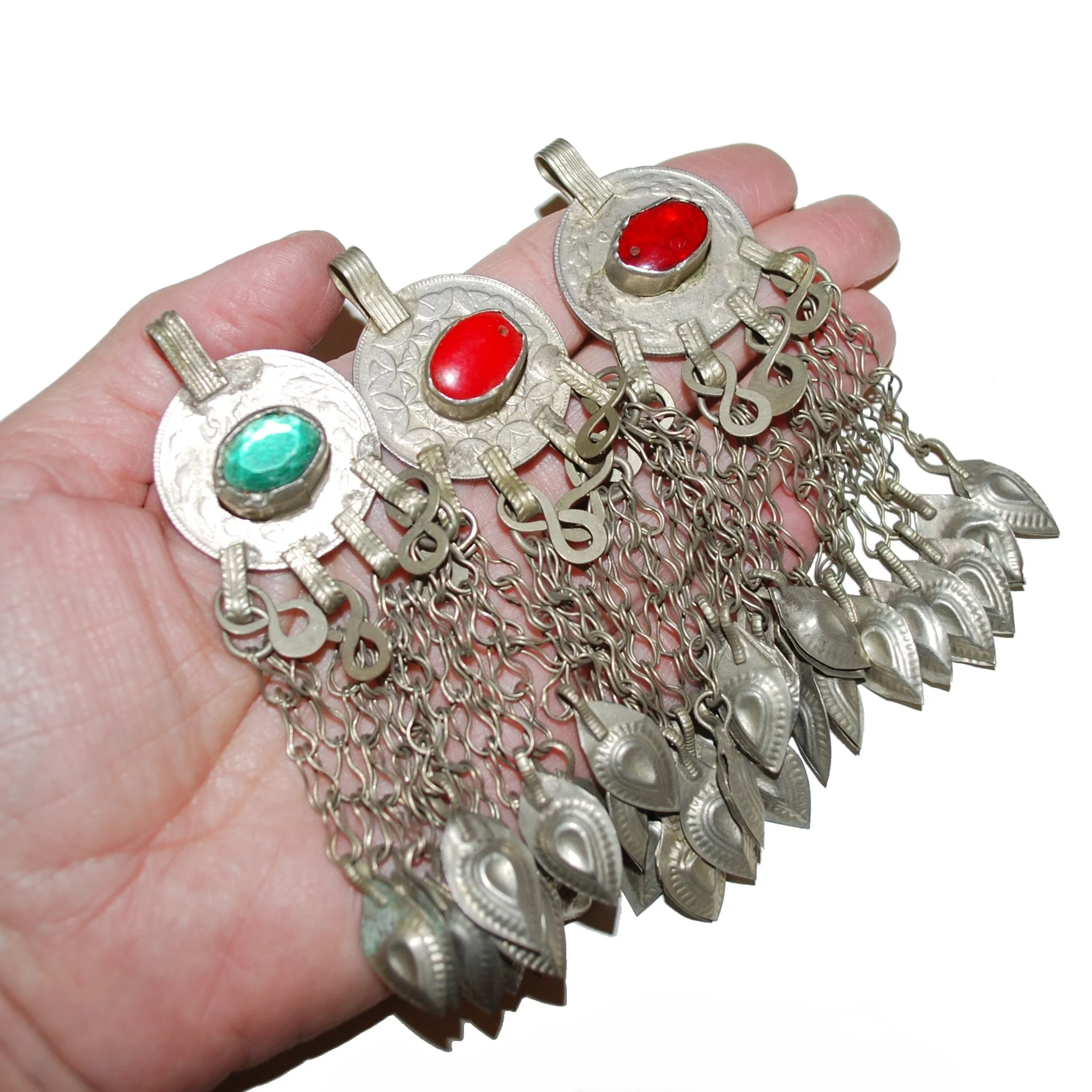 Kuchi Coin Jewel Pendants with Large Jewels and Hollow Dangles - Vintage Belly Dance DIY