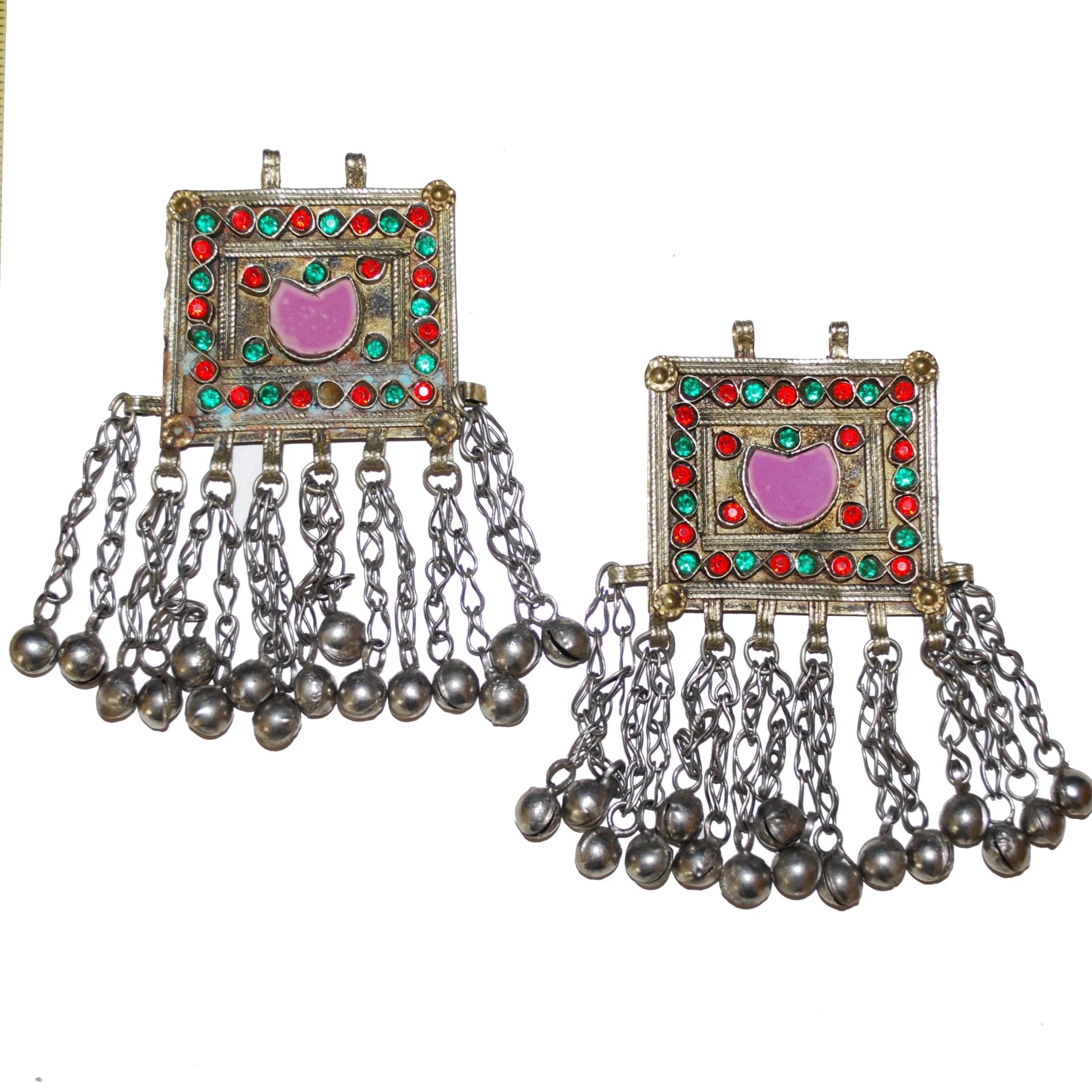 Vintage Kuchi Square Pendants - PAIR - Matched Tribal Jingle Pendants - Belly Dance