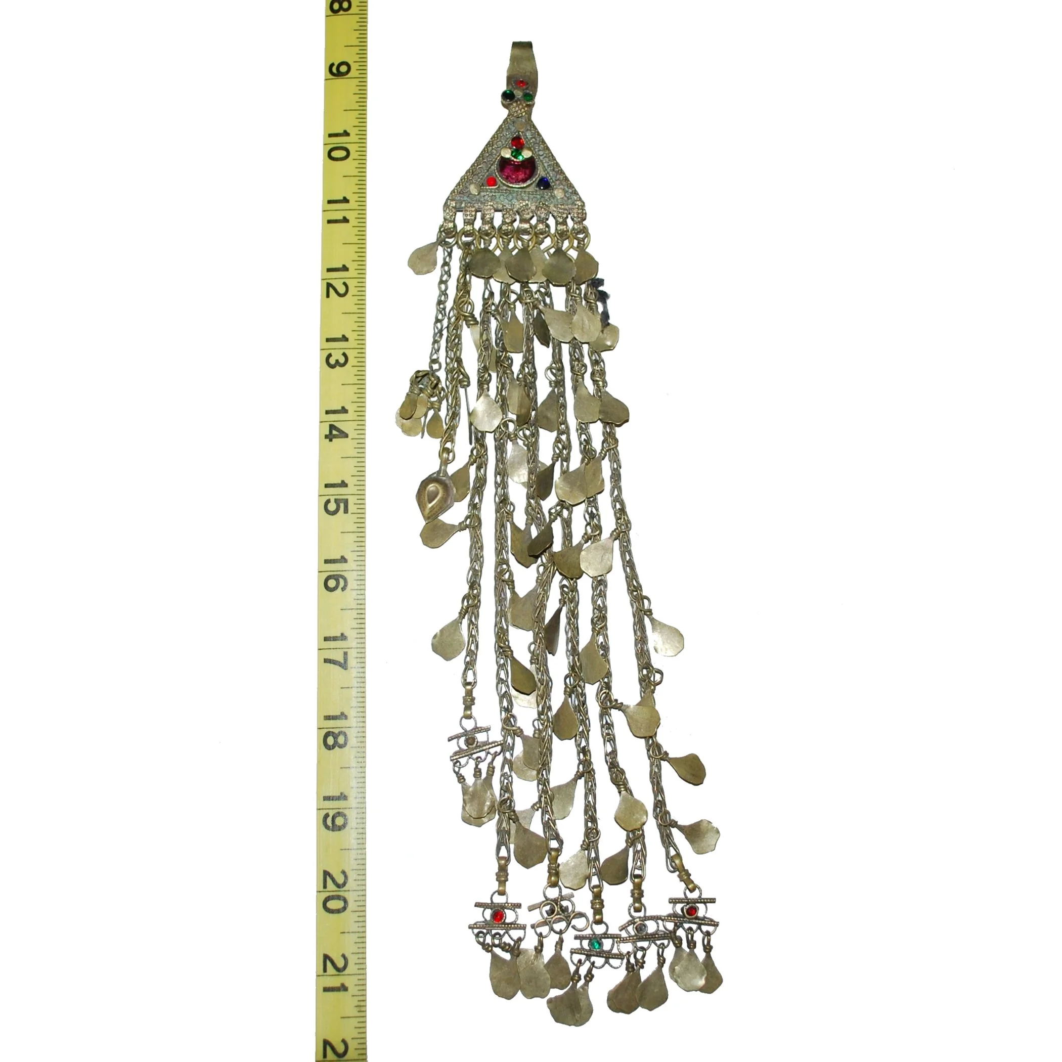 Vintage Kuchi Pendant - Long Chain Dangles - Tribal Belly Dance Pendant