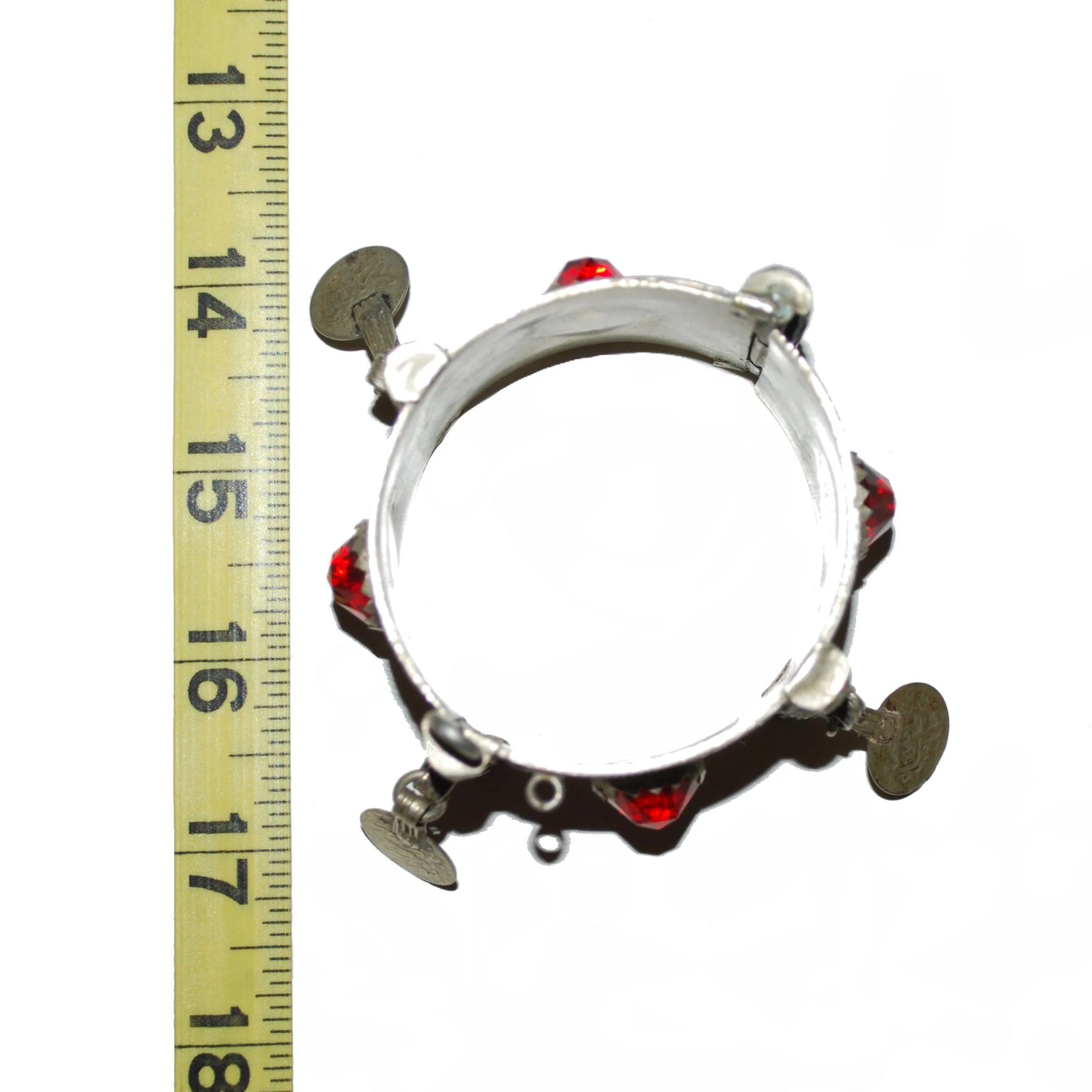 Vintage Berber Cuff Bracelet - Cuff with Enamel Jewels Coins - Pin and Hinge