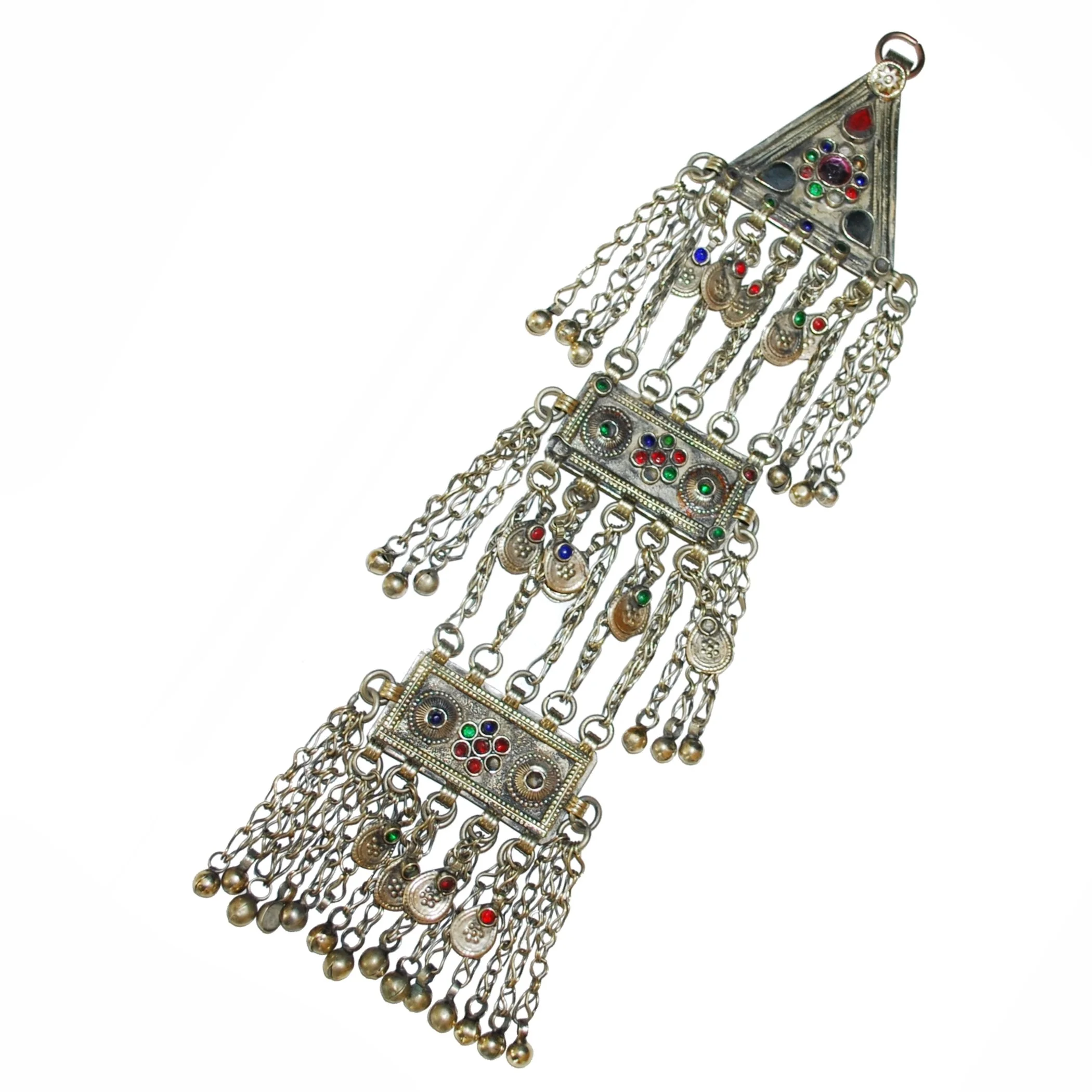 Vintage Afghan Pendant - Kuchi Pendant with Jewels Dangles - Belly Dance Jingle Pendant