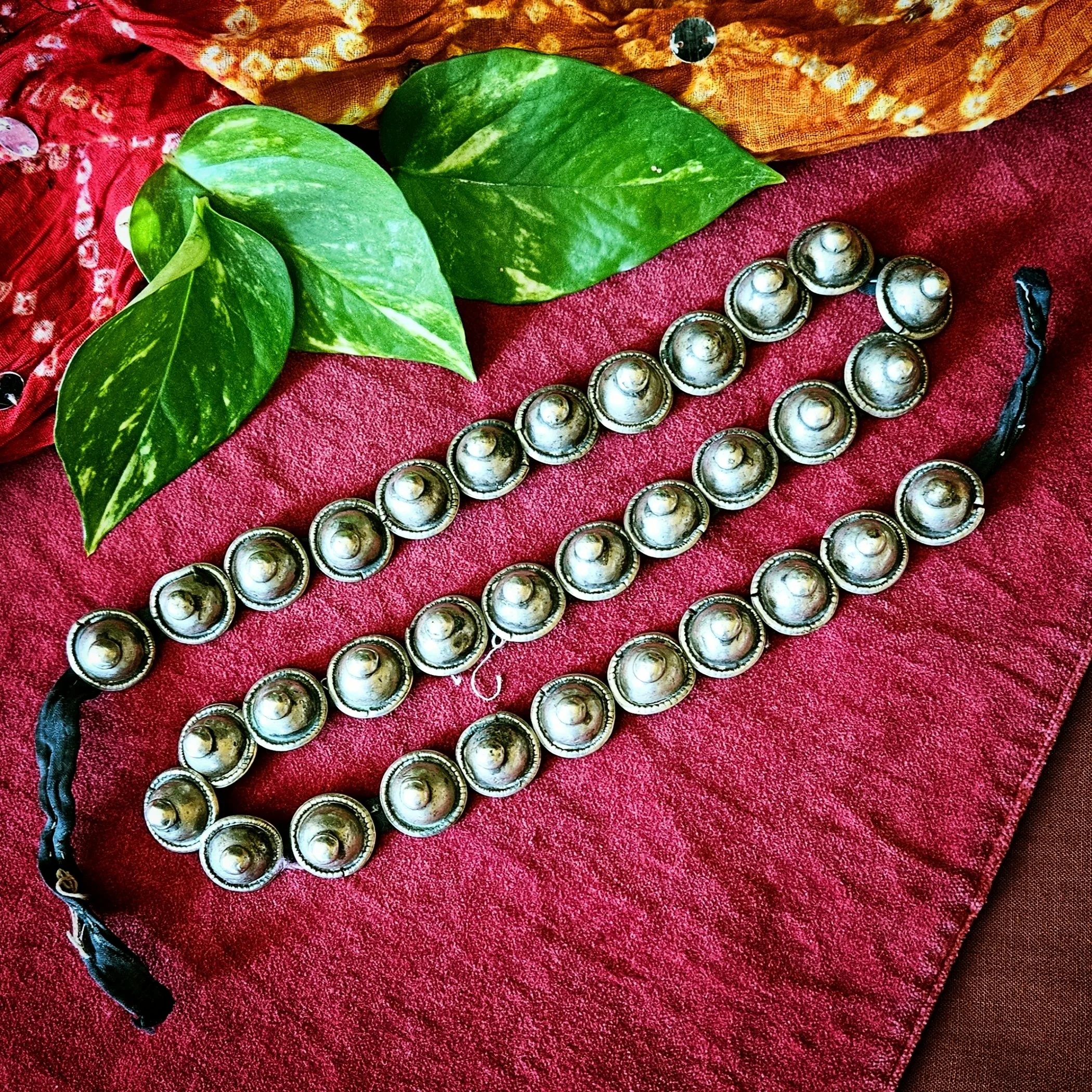 Vintage Turkoman Buttons on Cord - 33 Vintage Tribal Buttons - Belly Dance DIY