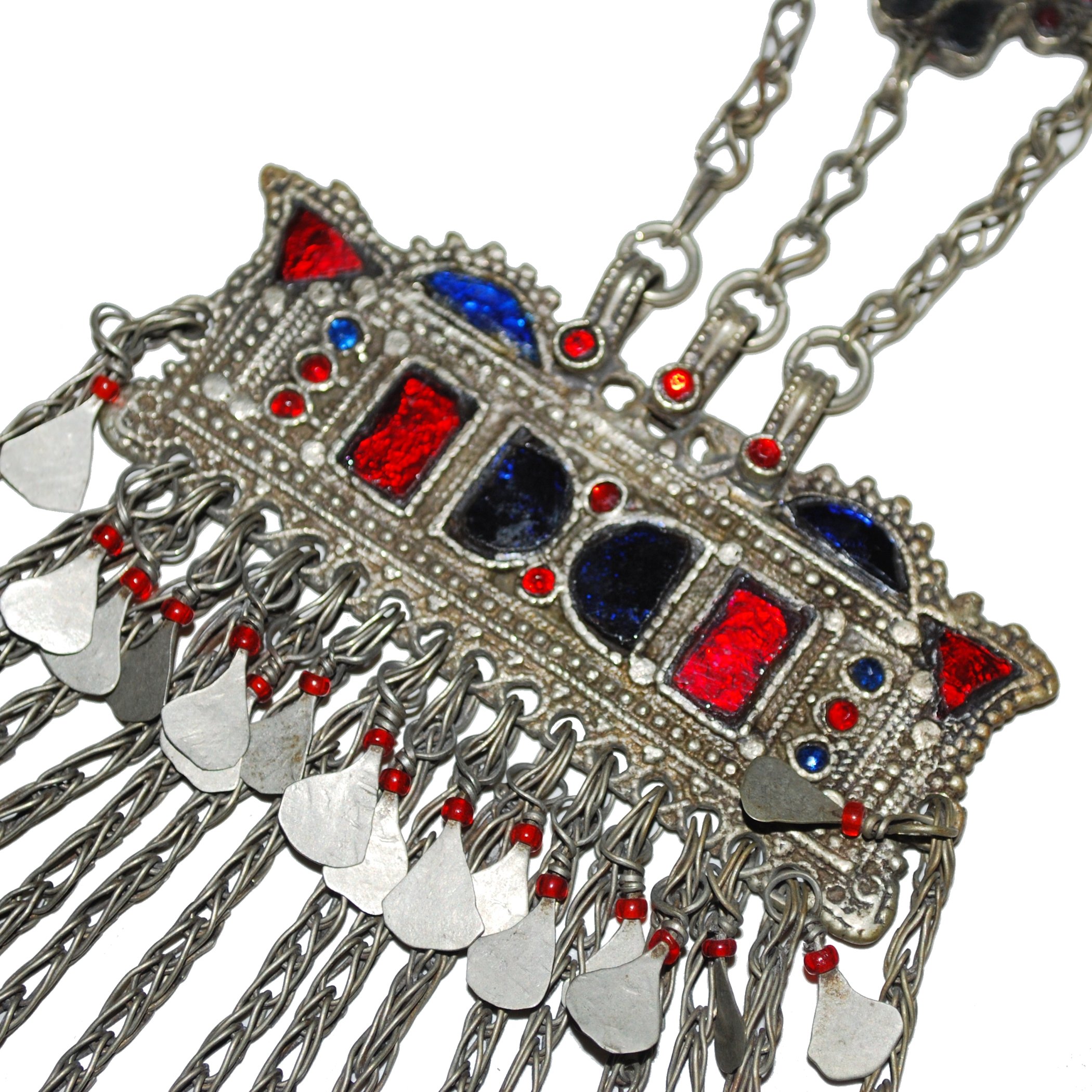 Kuchi Pendant - Vintage Tribal - Glass Jewels - Jingling Long Dangles