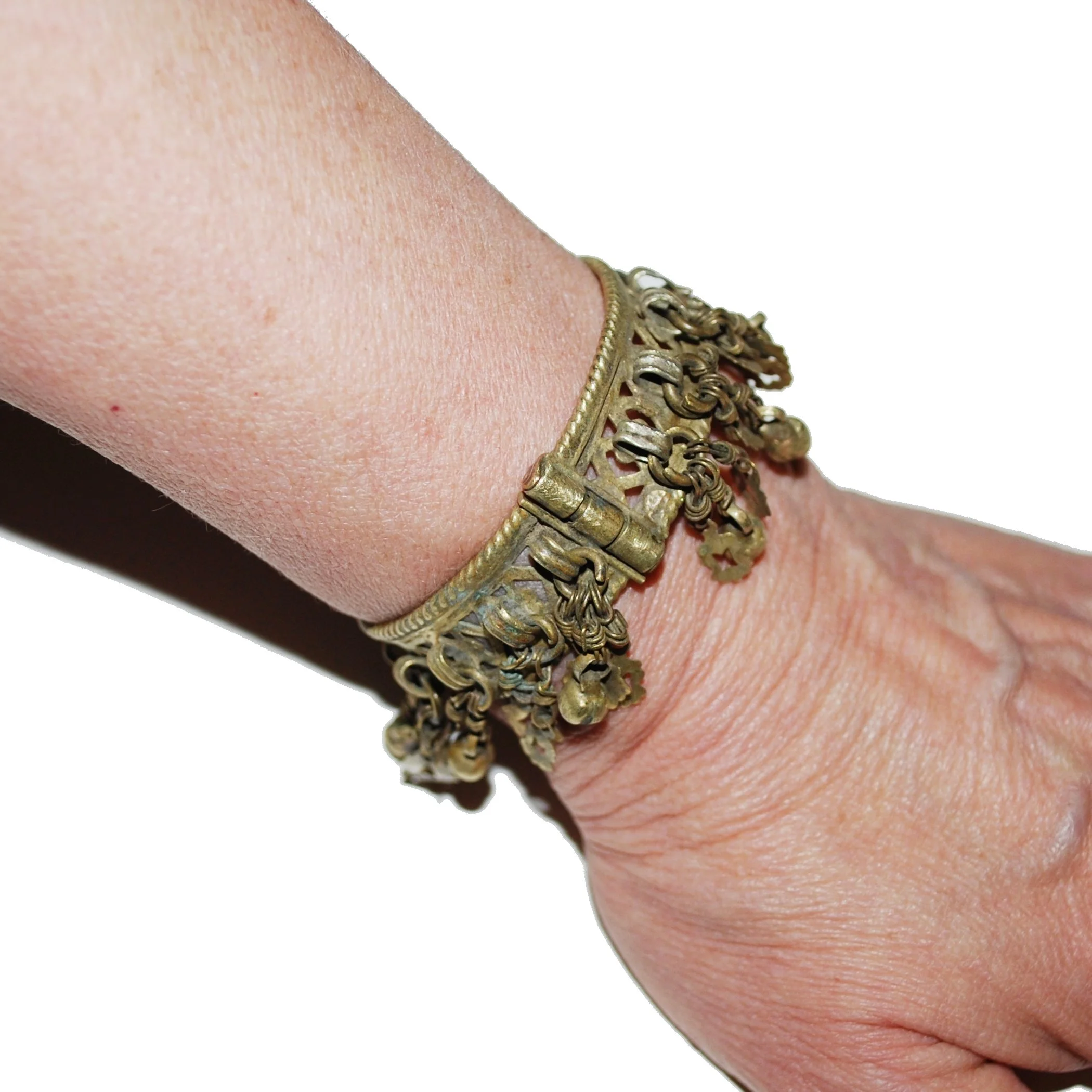 Four Kashmiri Jingle Bracelets - Brassy Dangle Bracelets - Belly Dance Wholesale / Discount Lot