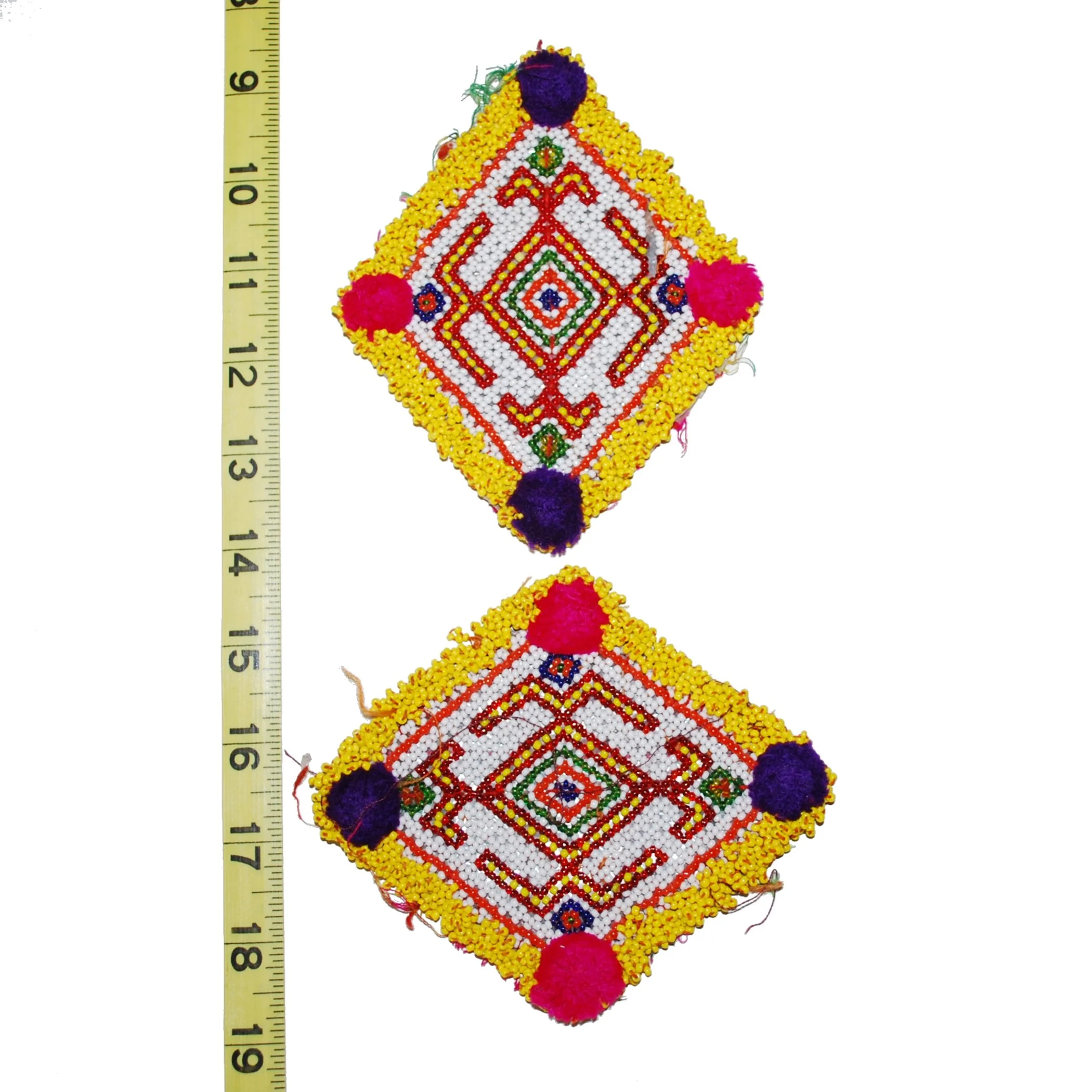 Kuchi Bead Medallions - Vintage Gul i Peron - PAIR Diamond Shapes - 5 Inches