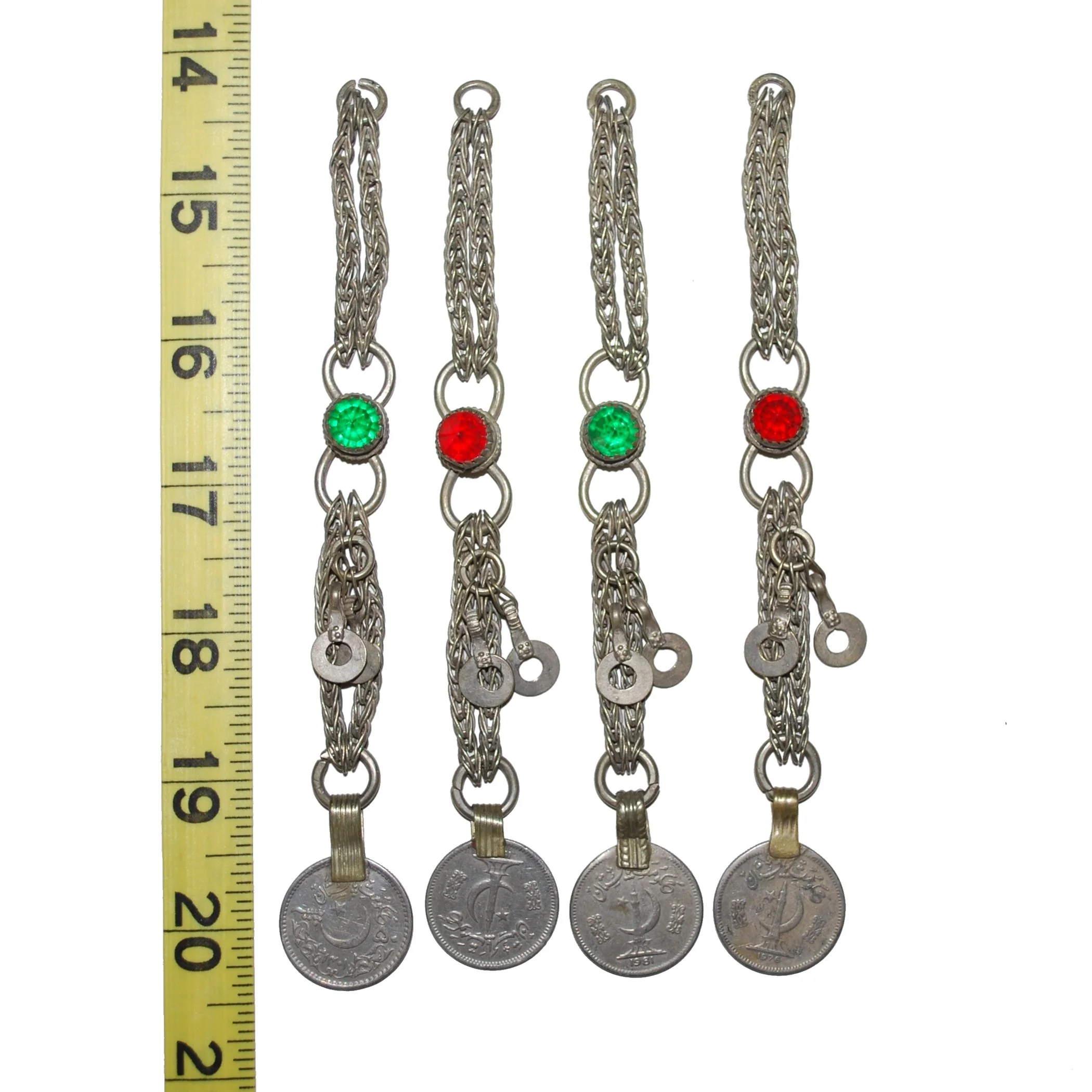 Set of 4 Kuchi Long Pendants with Jewels - DIY Belly Dance Costume Components