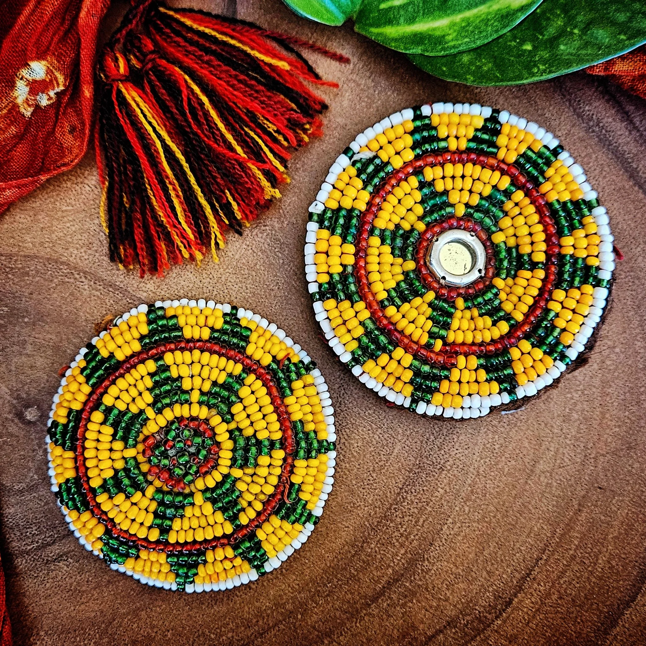 Kuchi Bead Medallions Gul i Peron - Vintage PAIR - 2.75 Inches - Tikka Medallions