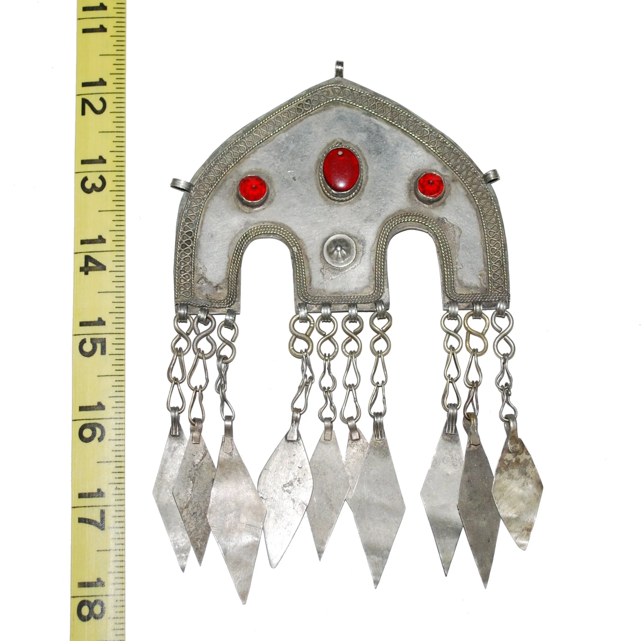Vintage Turkoman Pendant - Large Tribal Pendant with Jewels - Great Detailing