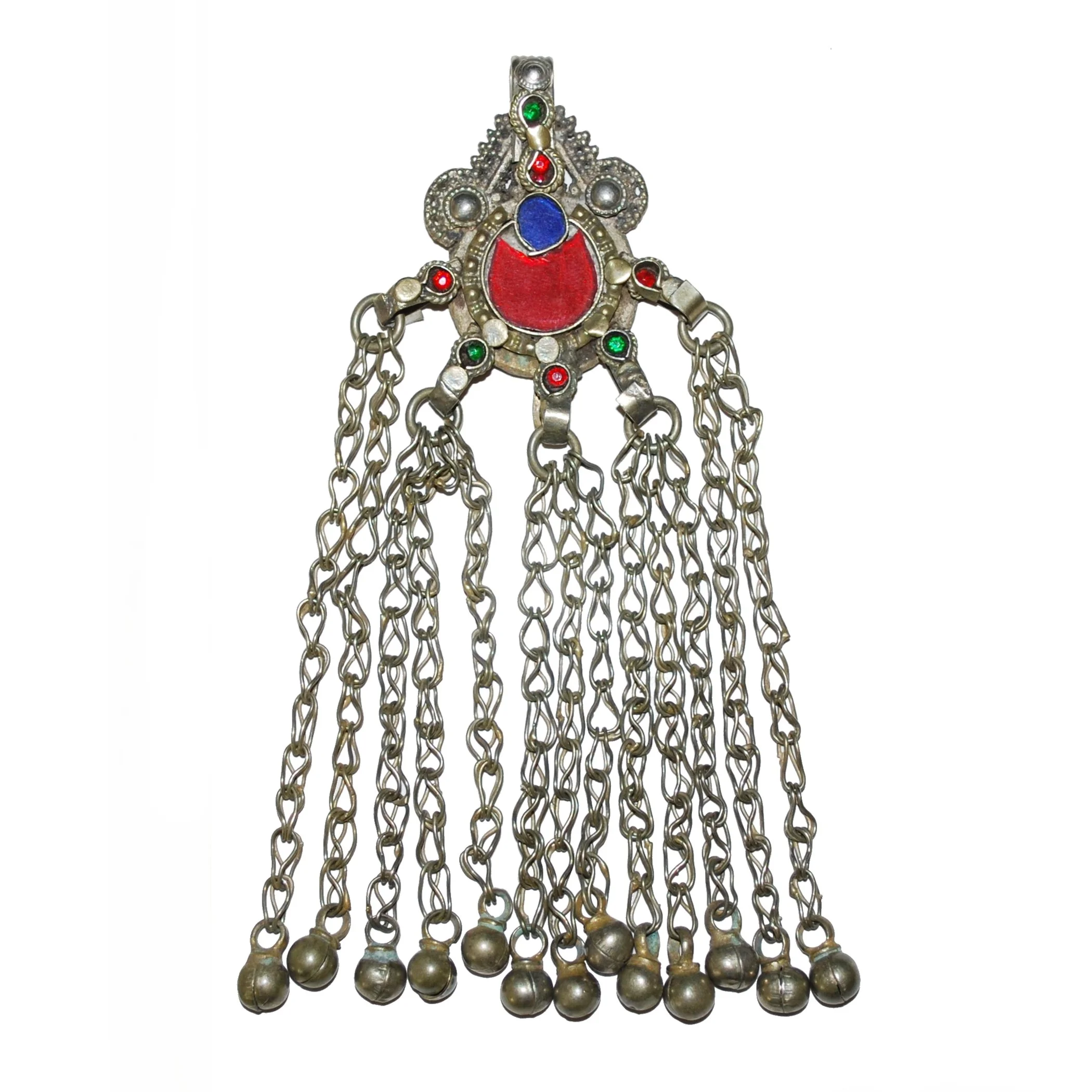 Amazing Kuchi Pendant - Vintage Tribal - Glass Jewels - Jingling Bell Dangles