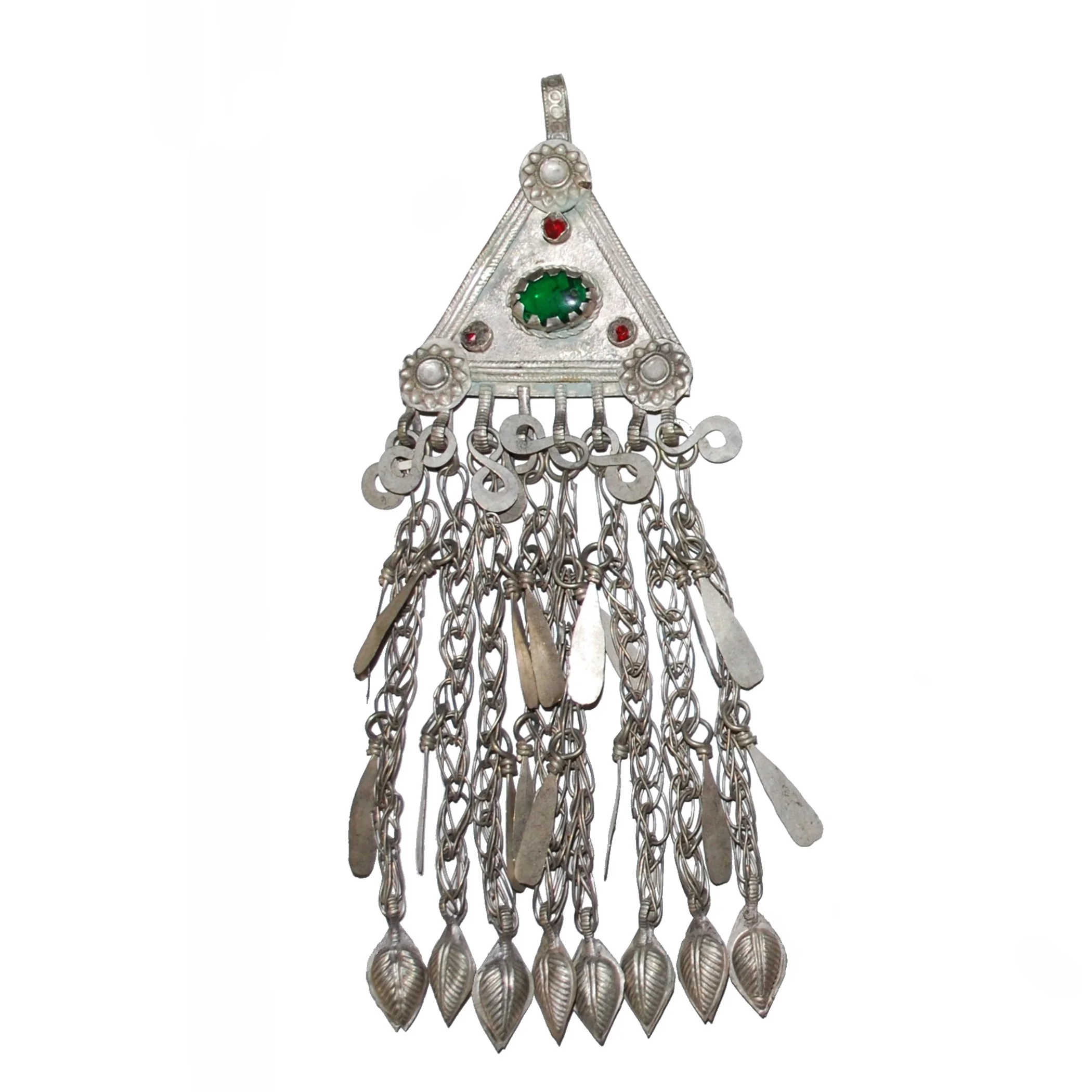 Vintage Kuchi Pendant - Tribal Triangle Pendant for Belly Dance - Glass Jewels