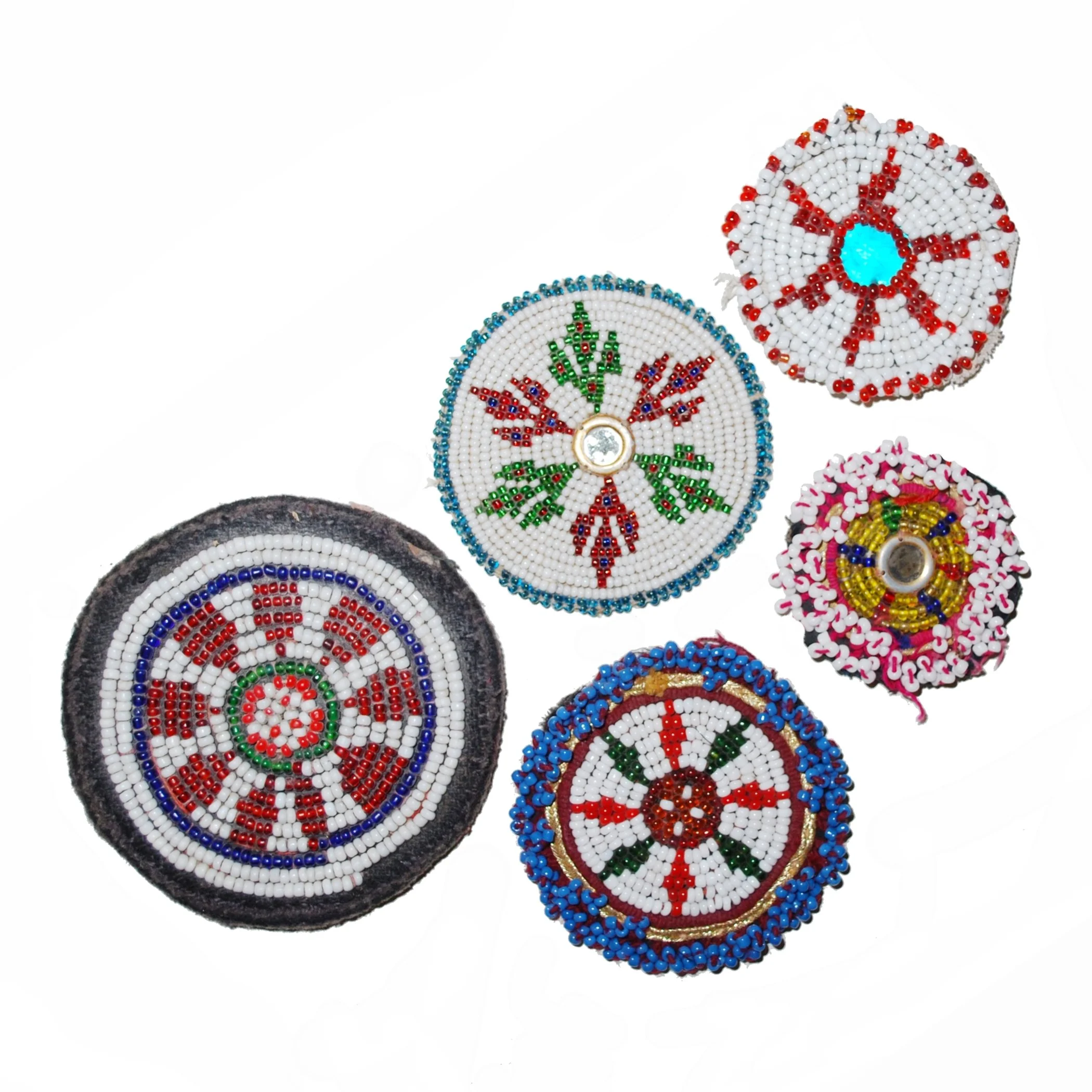 Kuchi Beaded Medallions Lot of  5 Pieces -  Vintage Gul i Peron - Belly Dance DIY