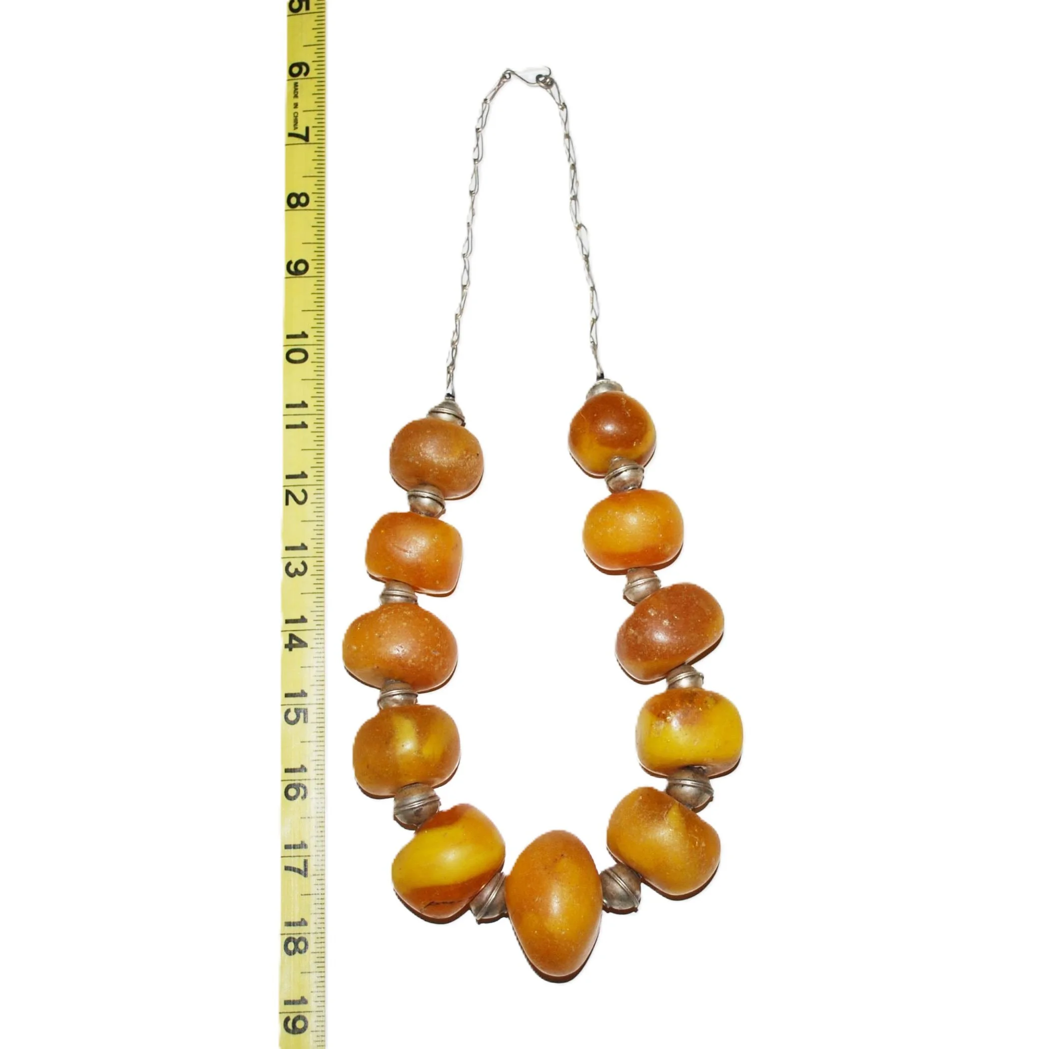 Moroccan Necklace - Berber Copal and Metal Beads Necklace - Amazigh