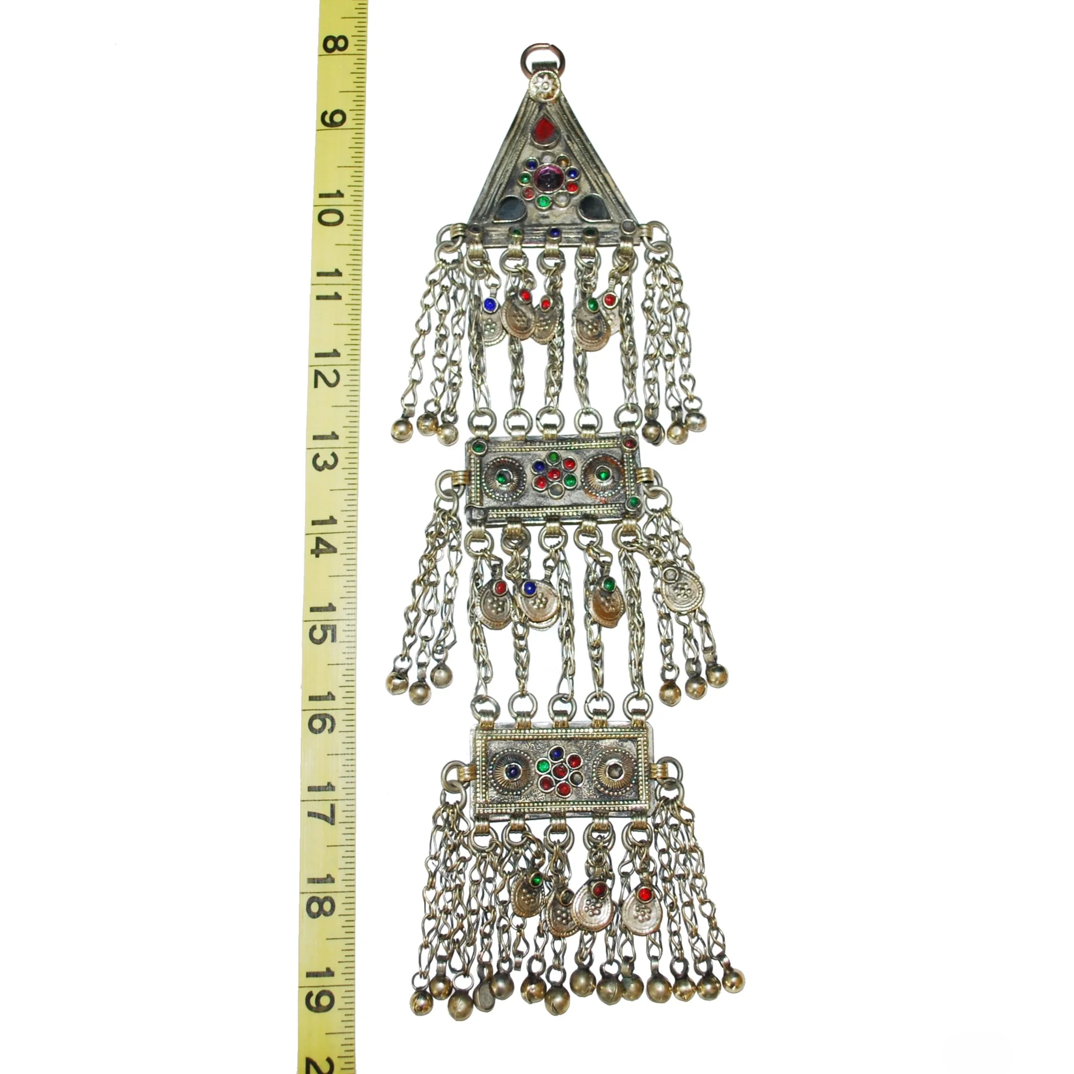 Vintage Afghan Pendant - Kuchi Pendant with Jewels Dangles - Belly Dance Jingle Pendant