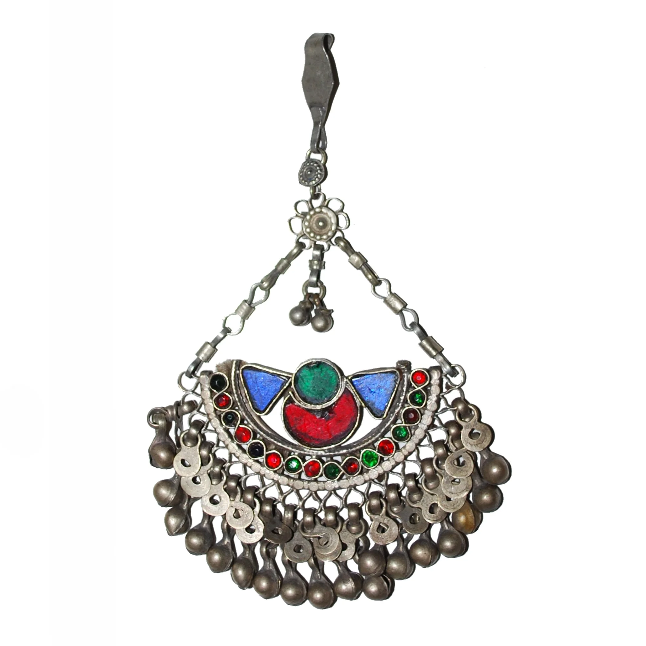 Vintage Kuchi Tikka Pendant - Tribal Crescent Pendant - Belly Dance