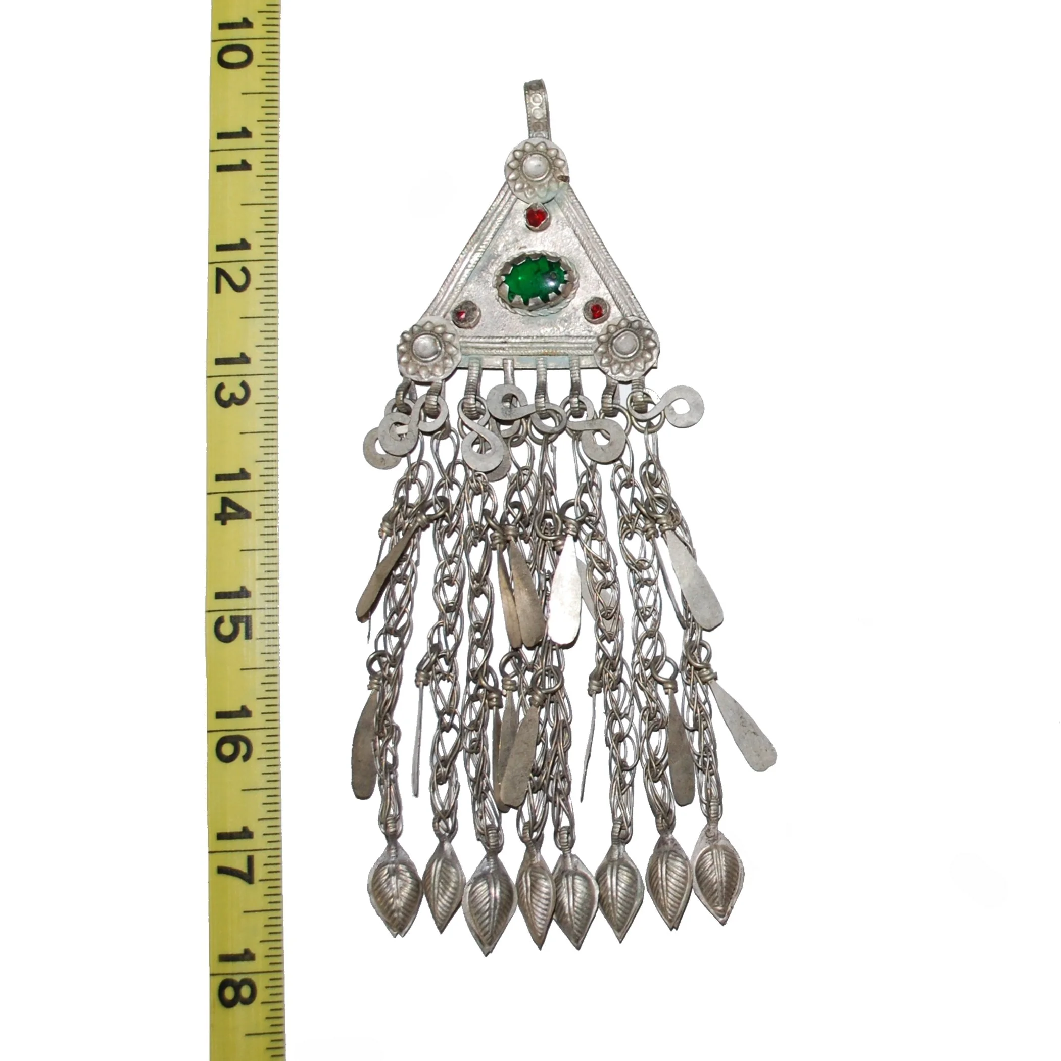 Vintage Kuchi Pendant - Tribal Triangle Pendant for Belly Dance - Glass Jewels