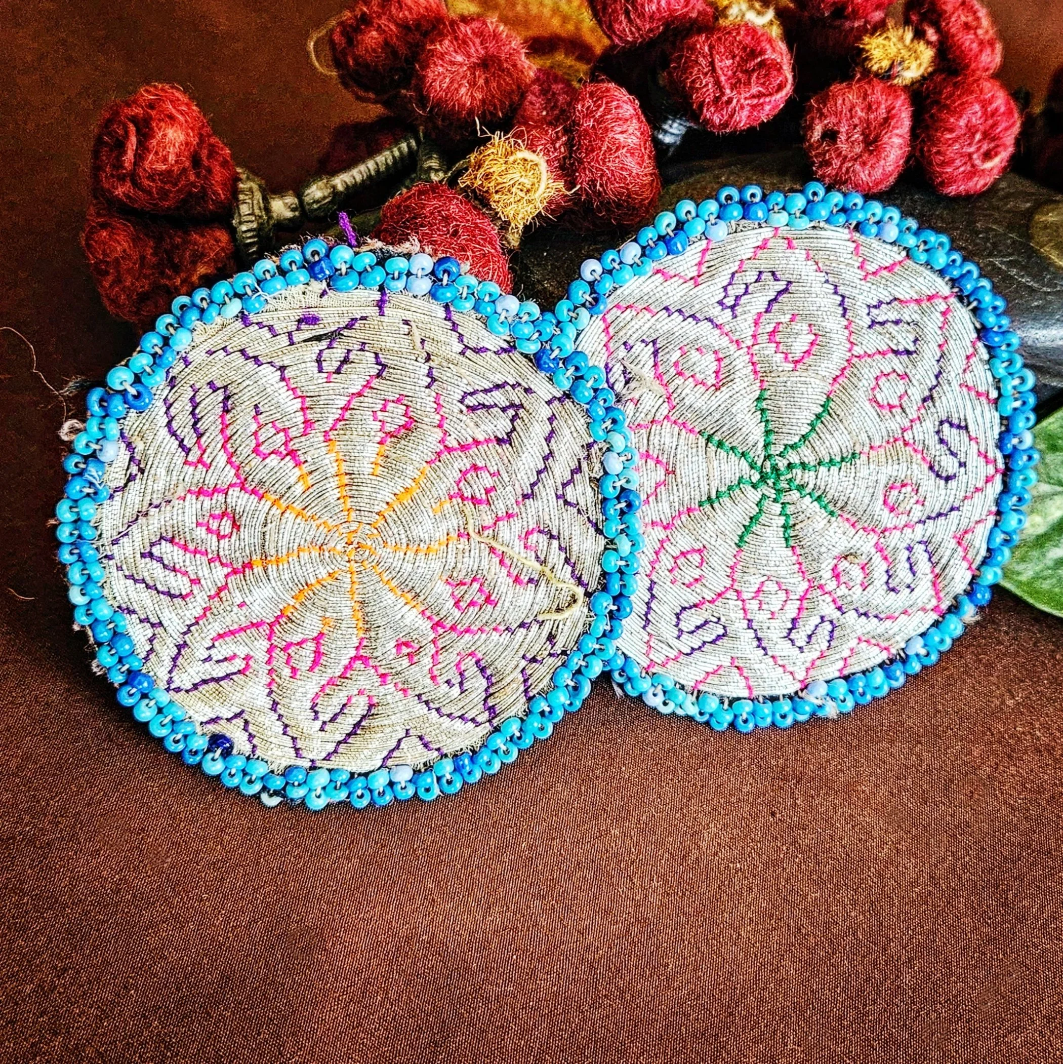 Vintage Kuchi Medallions - 3 Inches - Embroidery and Bead - Kuchi Gul i Peron