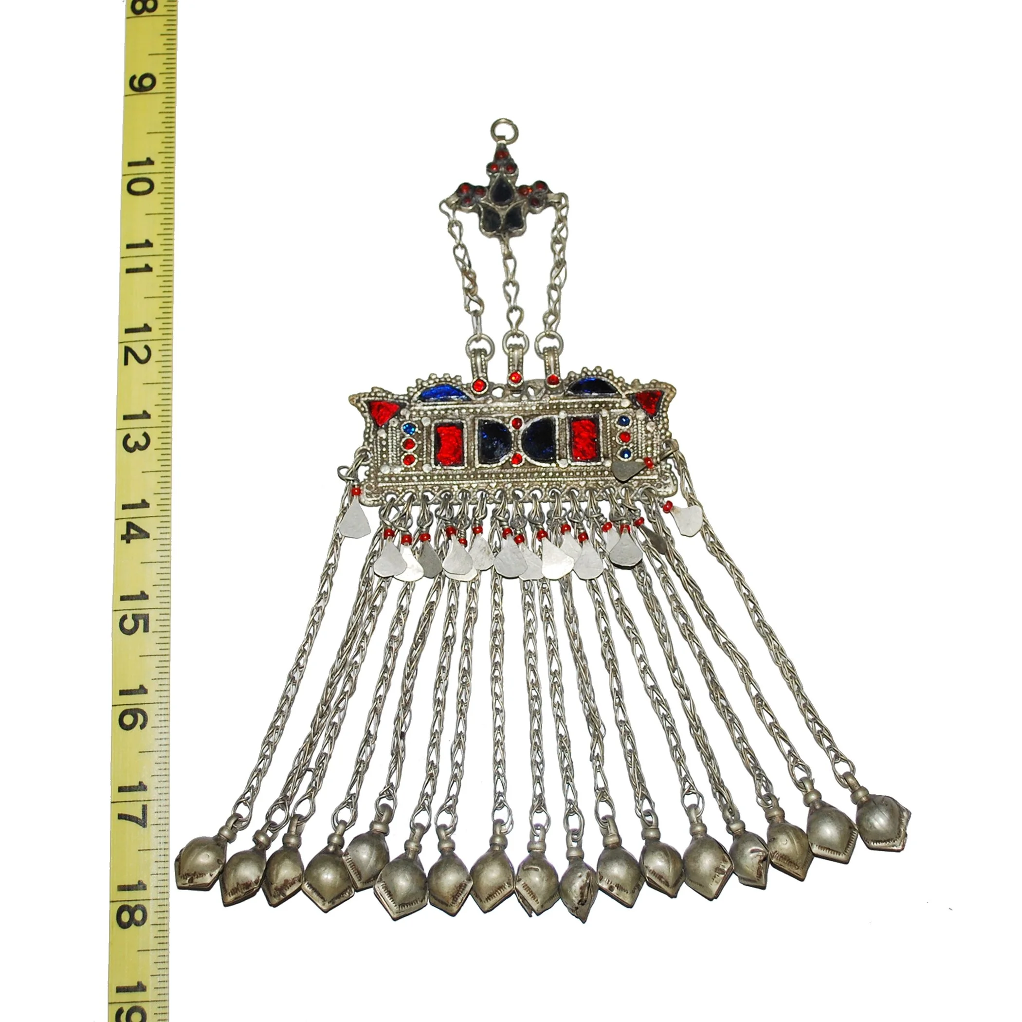 Kuchi Pendant - Vintage Tribal - Glass Jewels - Jingling Long Dangles