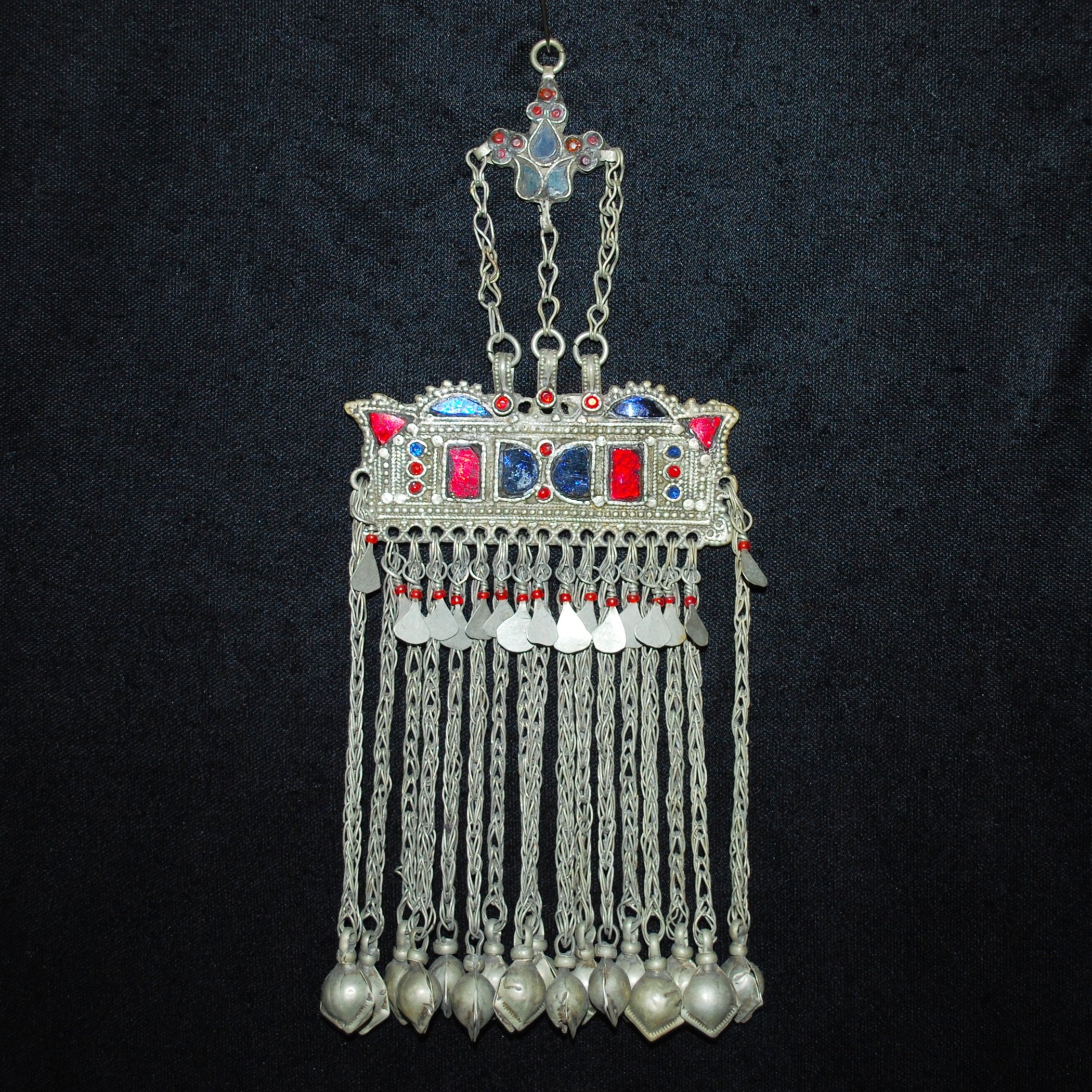 Kuchi Pendant - Vintage Tribal - Glass Jewels - Jingling Long Dangles