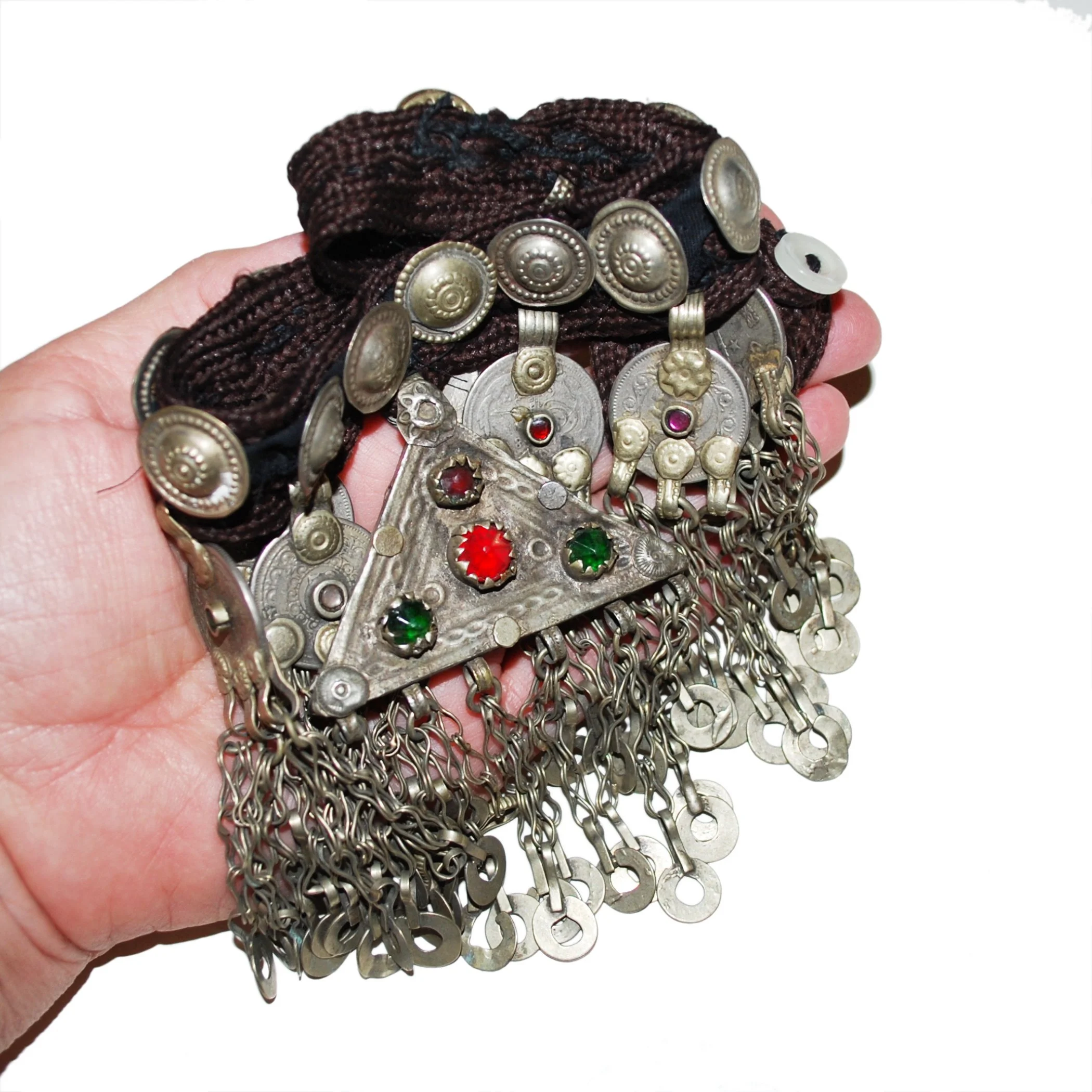 Belly Dance Necklace with Jingle Coins - Kuchi Vintage Triangle Pendant
