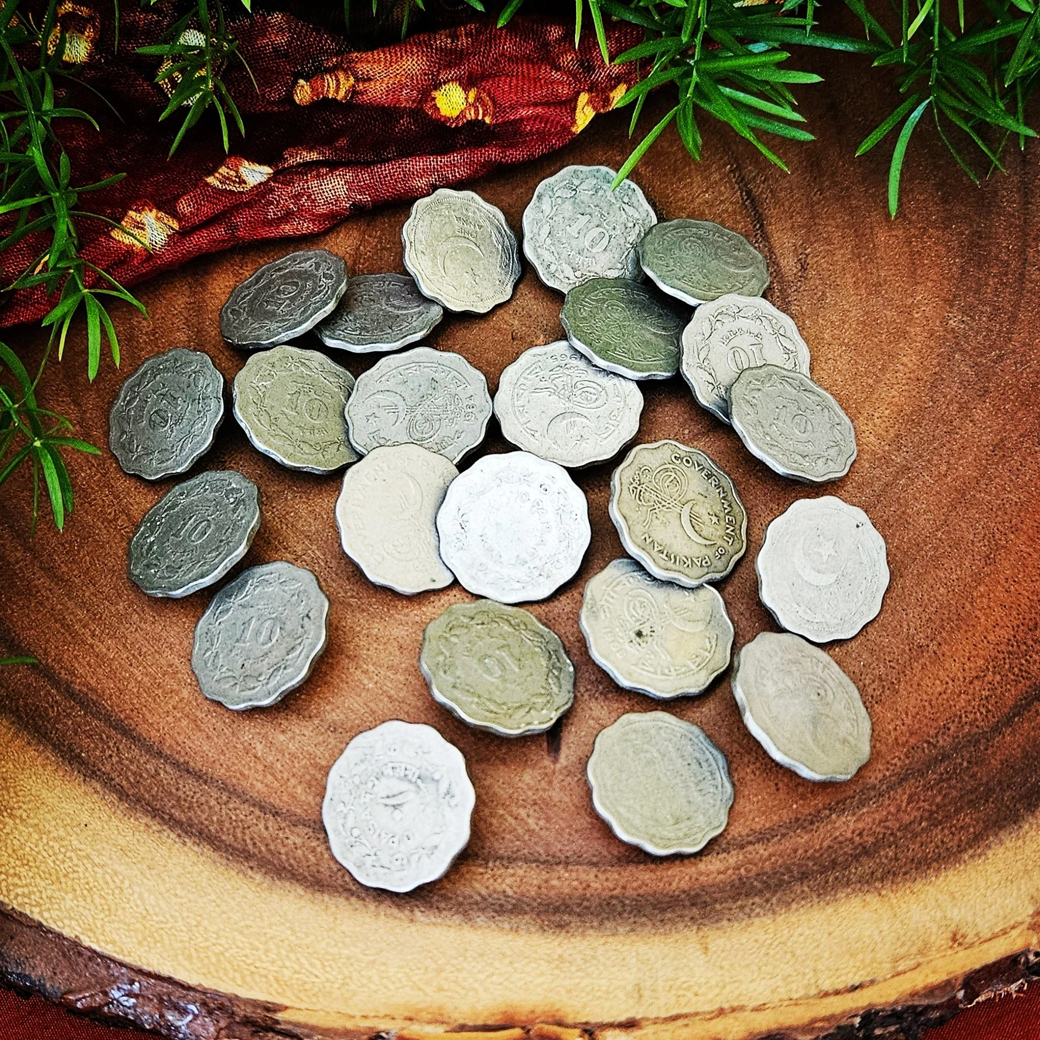 22 Vintage Tribal Coin Buttons made from Scallop Edge Coins