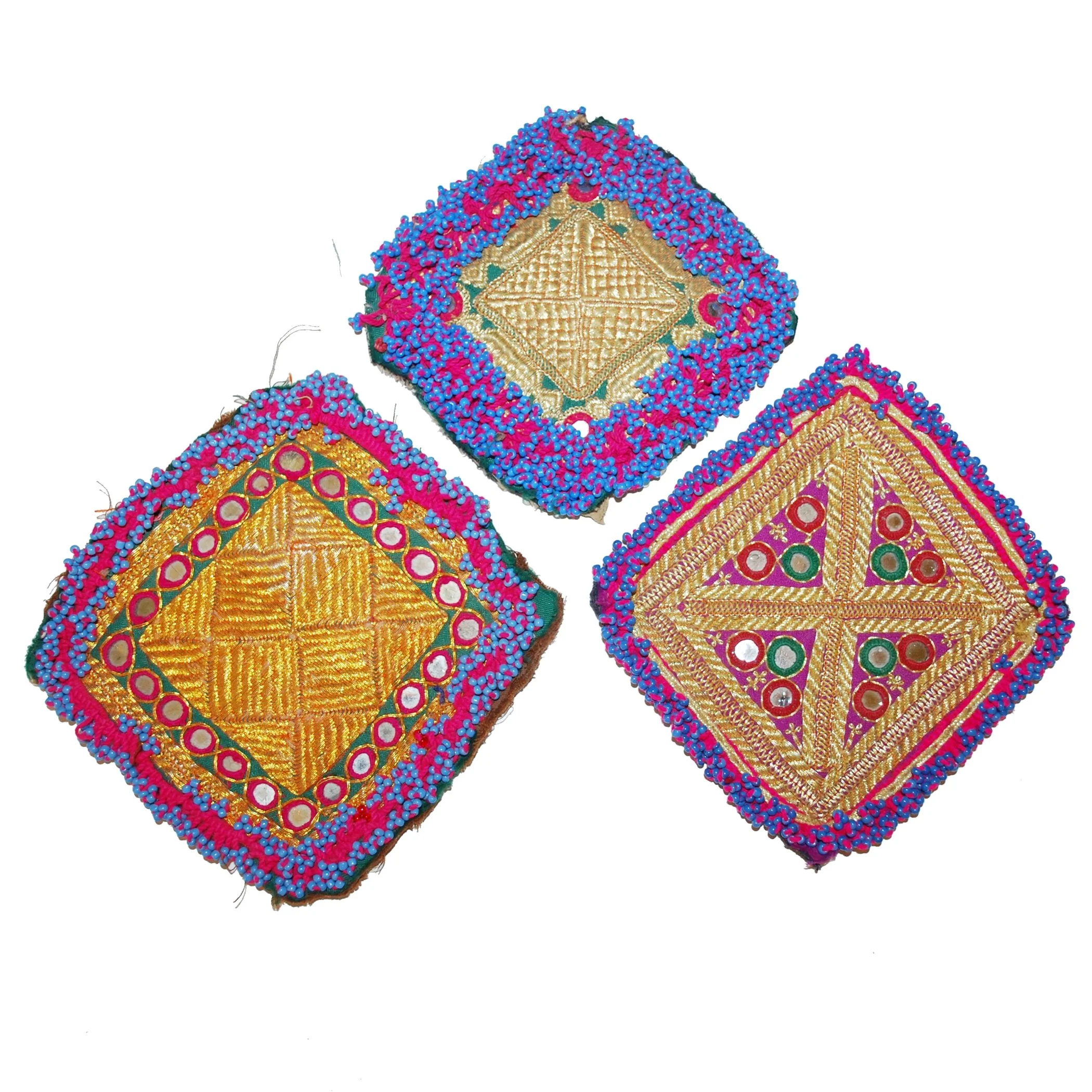 Kuchi Embroidery Medallions - Vintage Gul i Peron - Set of 3 Square - Tikka Medallions