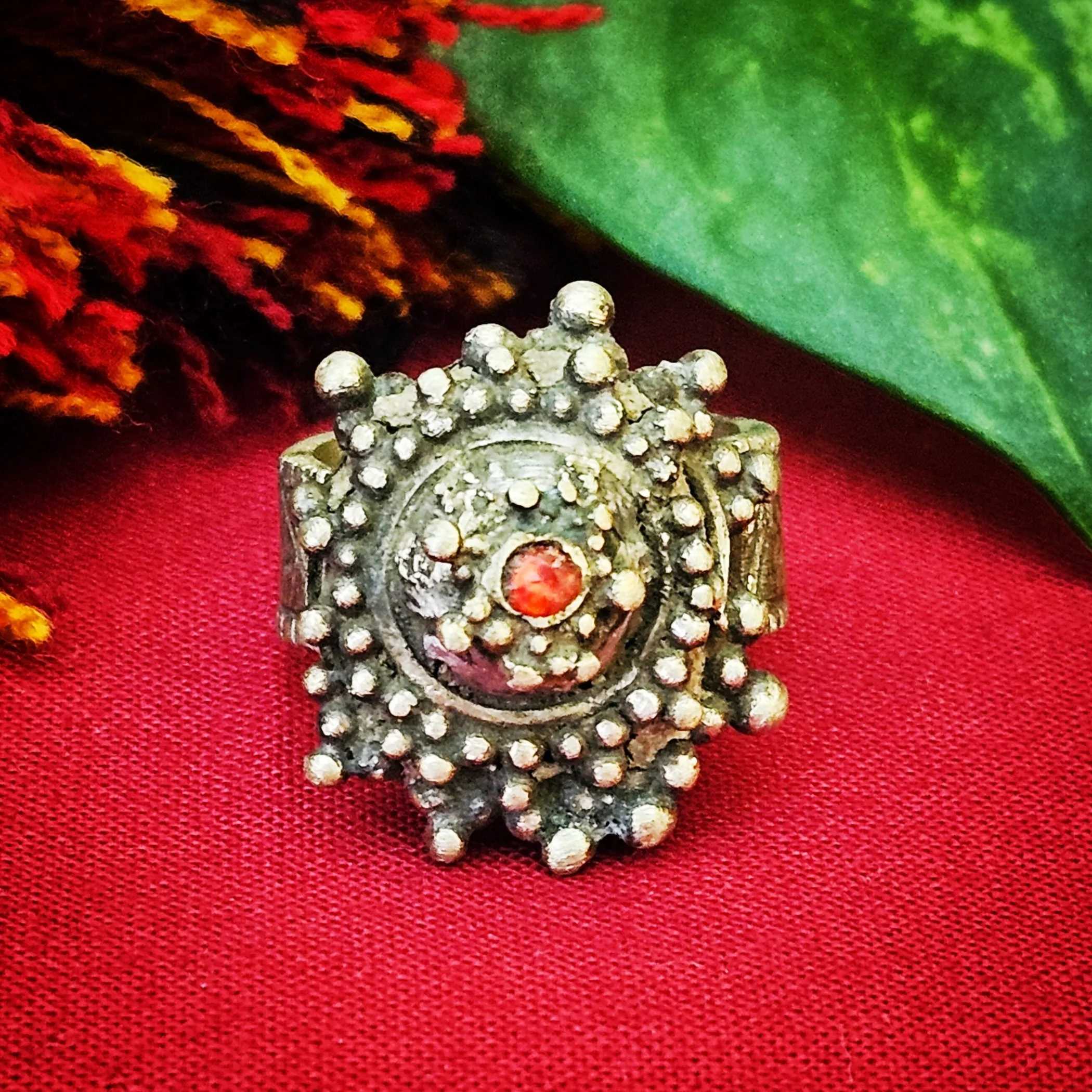 Vintage Kuchi Tribal Ring - Granulation and Small Jewel - Size 7.5  - Belly Dance