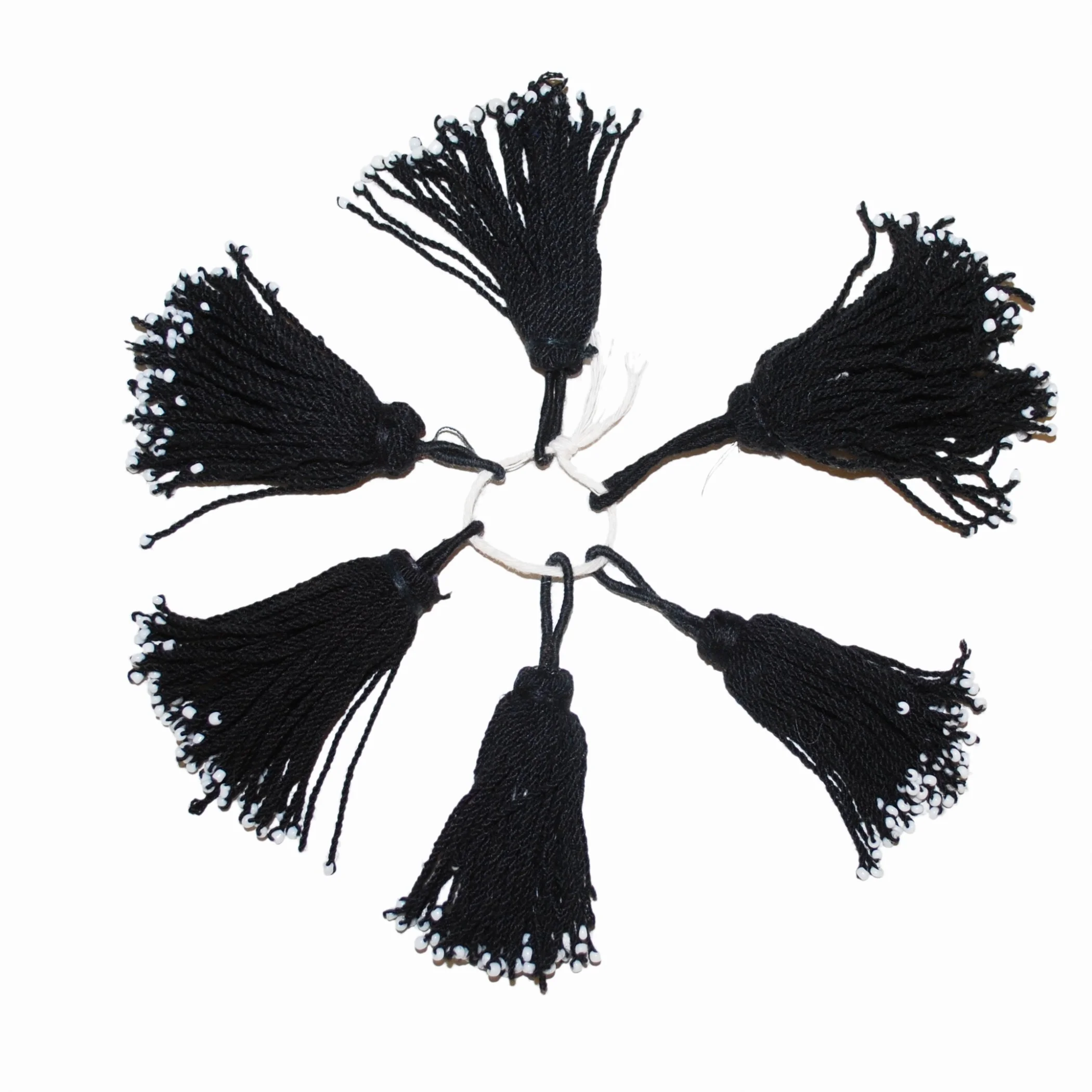 Turkoman Style Small Tassels - Set of Six - Black Cotton Tassels - Belly Dance