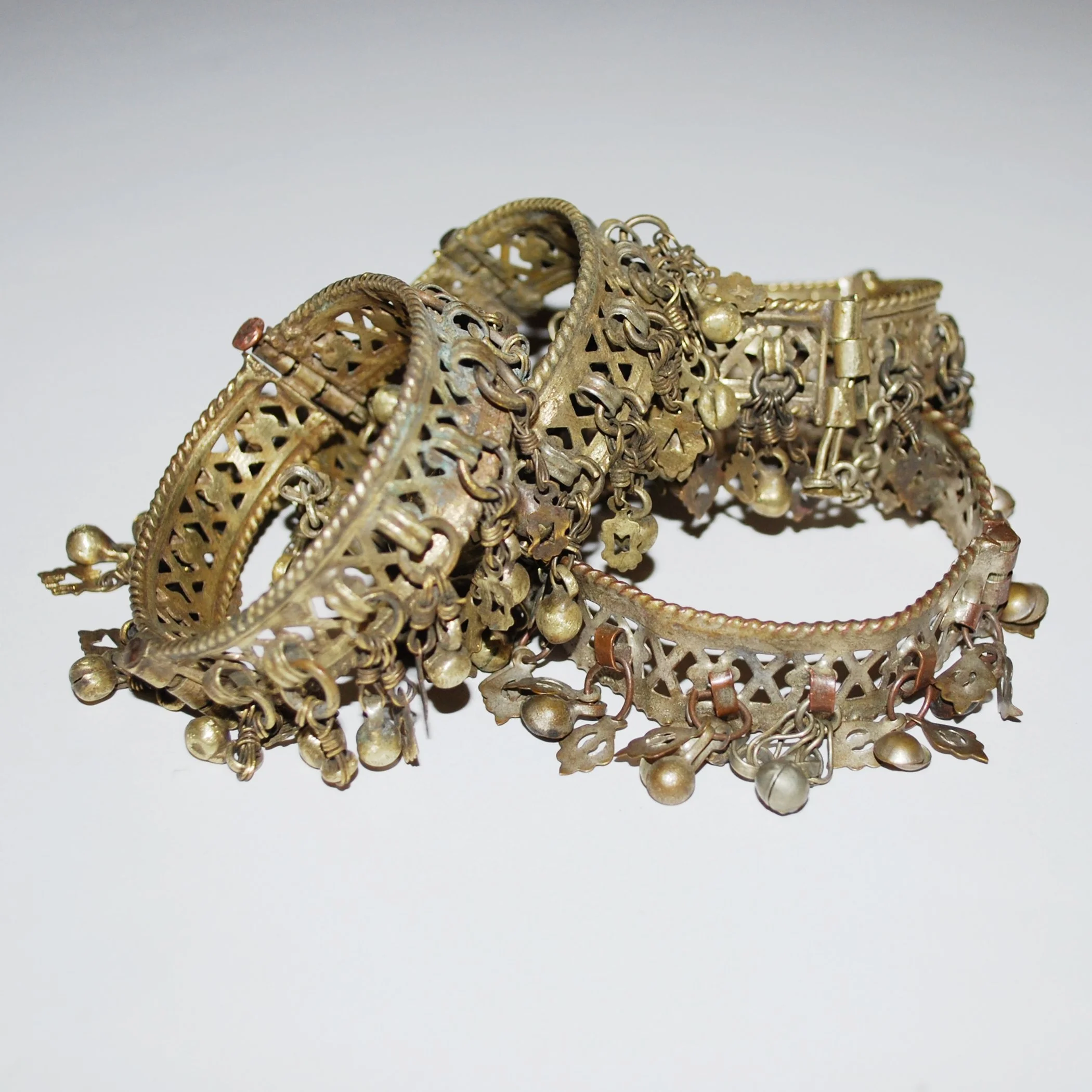 Four Kashmiri Jingle Bracelets - Brassy Dangle Bracelets - Belly Dance Wholesale / Discount Lot