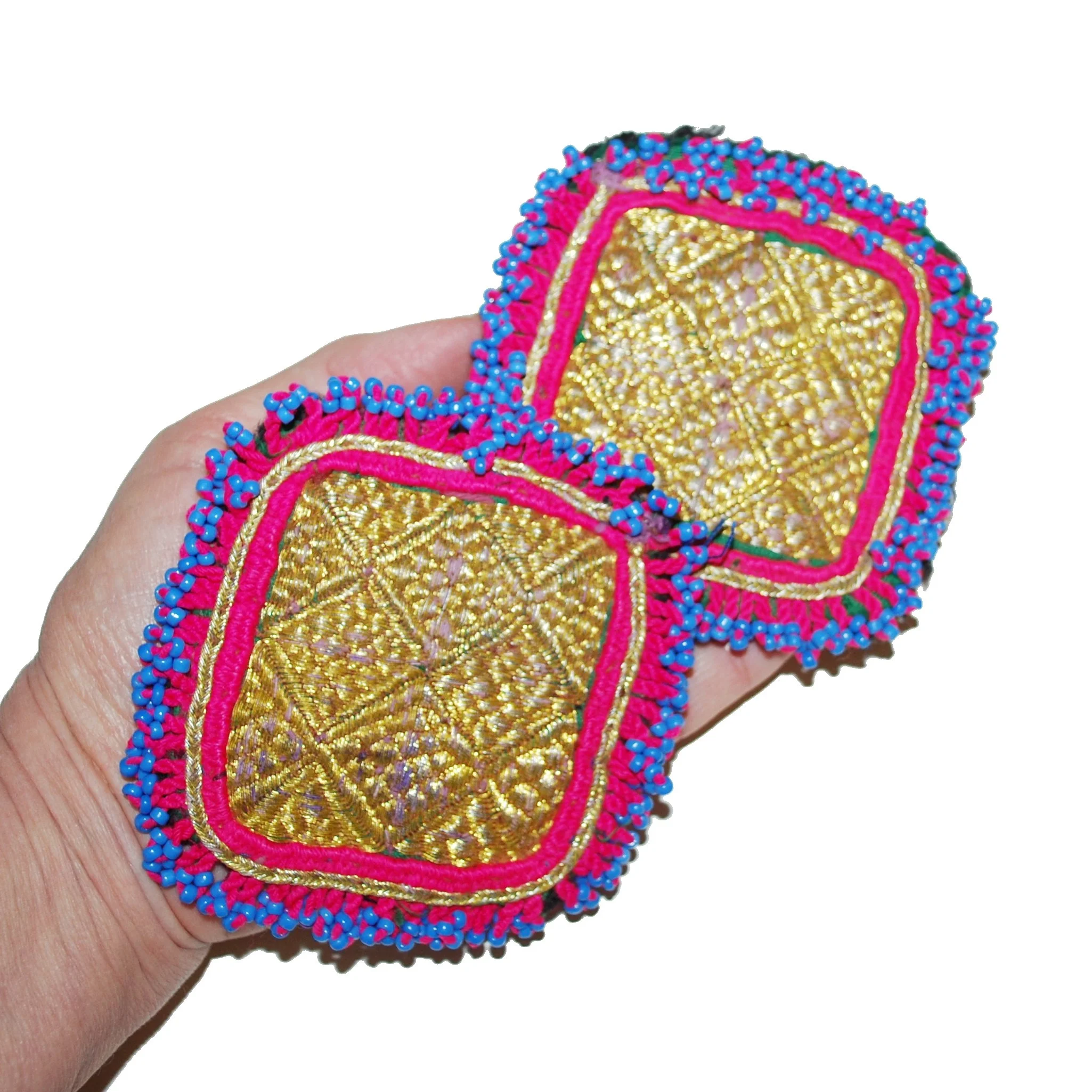 Vintage Pair Kuchi Medallions and Beadwork Rope