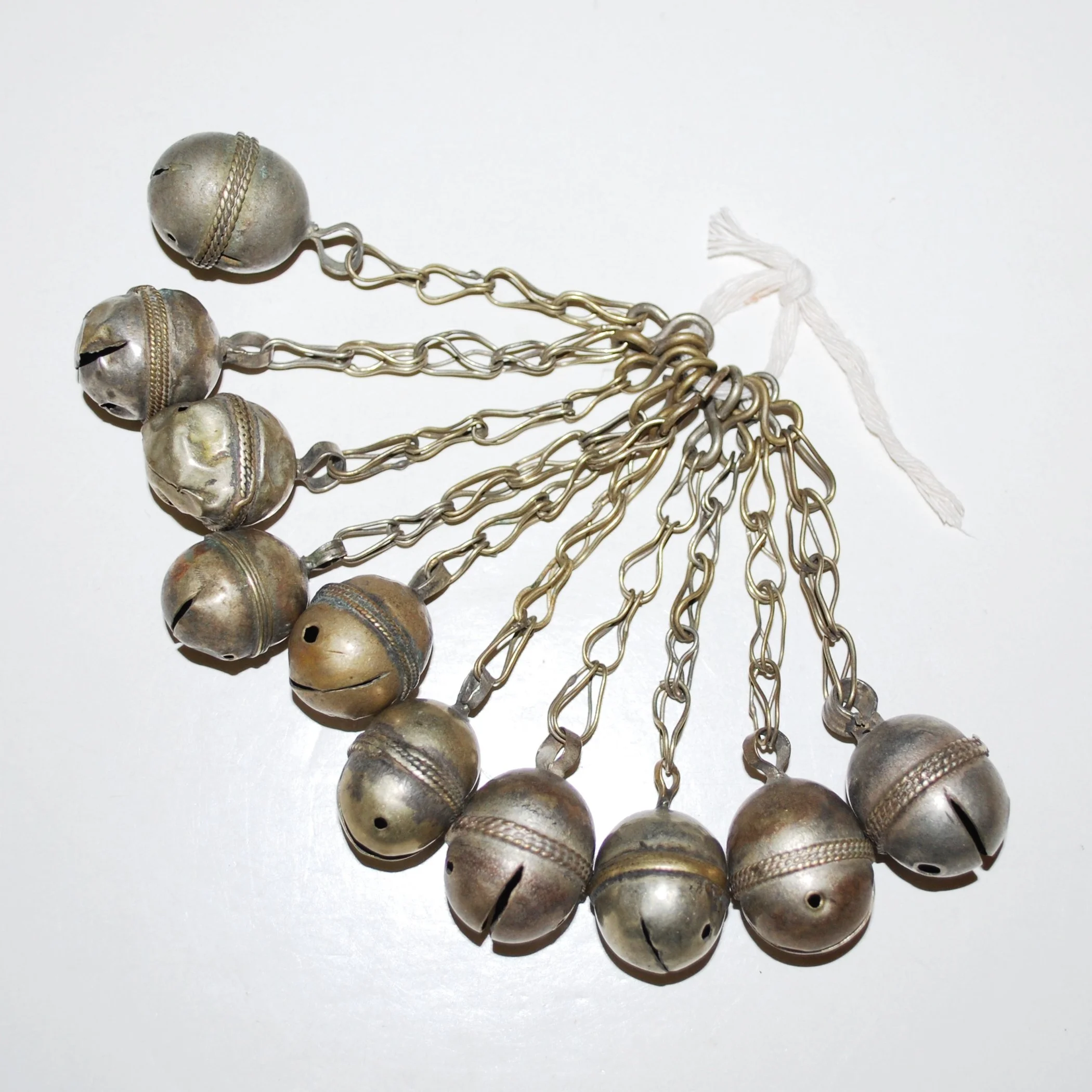 Ten Vintage Turkoman Bells on Chain - Tribal Bells - Turkman Bells for Belly Dance DIY
