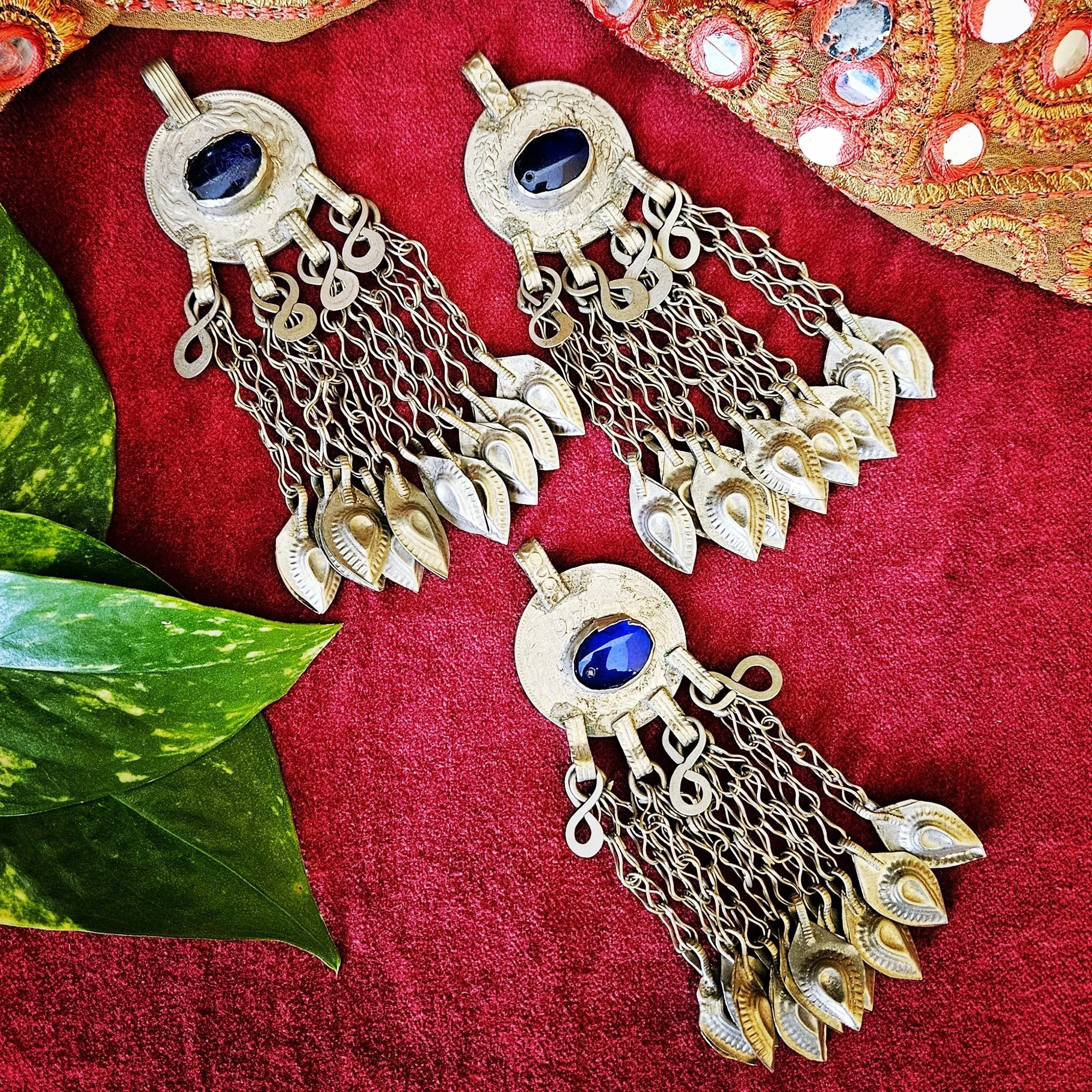 Vintage Kuchi Coin Jewel Pendants - Three Pendants with Hollow Dangles - Belly Dance DIY