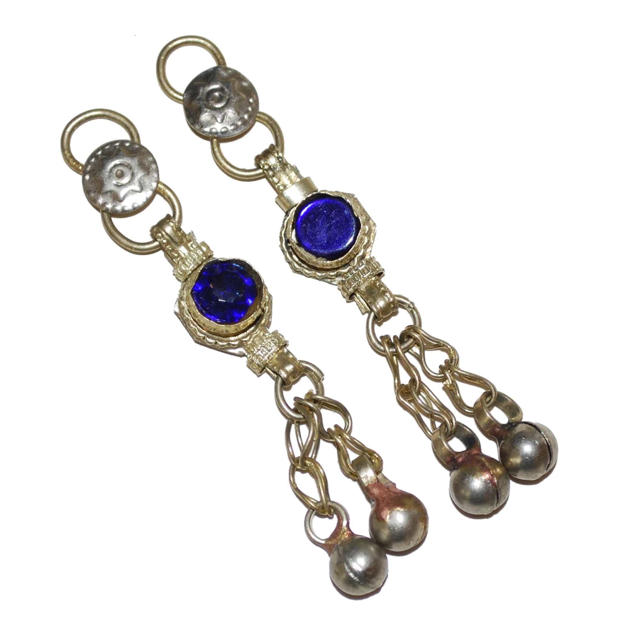Pair of Kuchi Dangle Pendants with Deep Blue Jewels - Belly Dance Components Findings