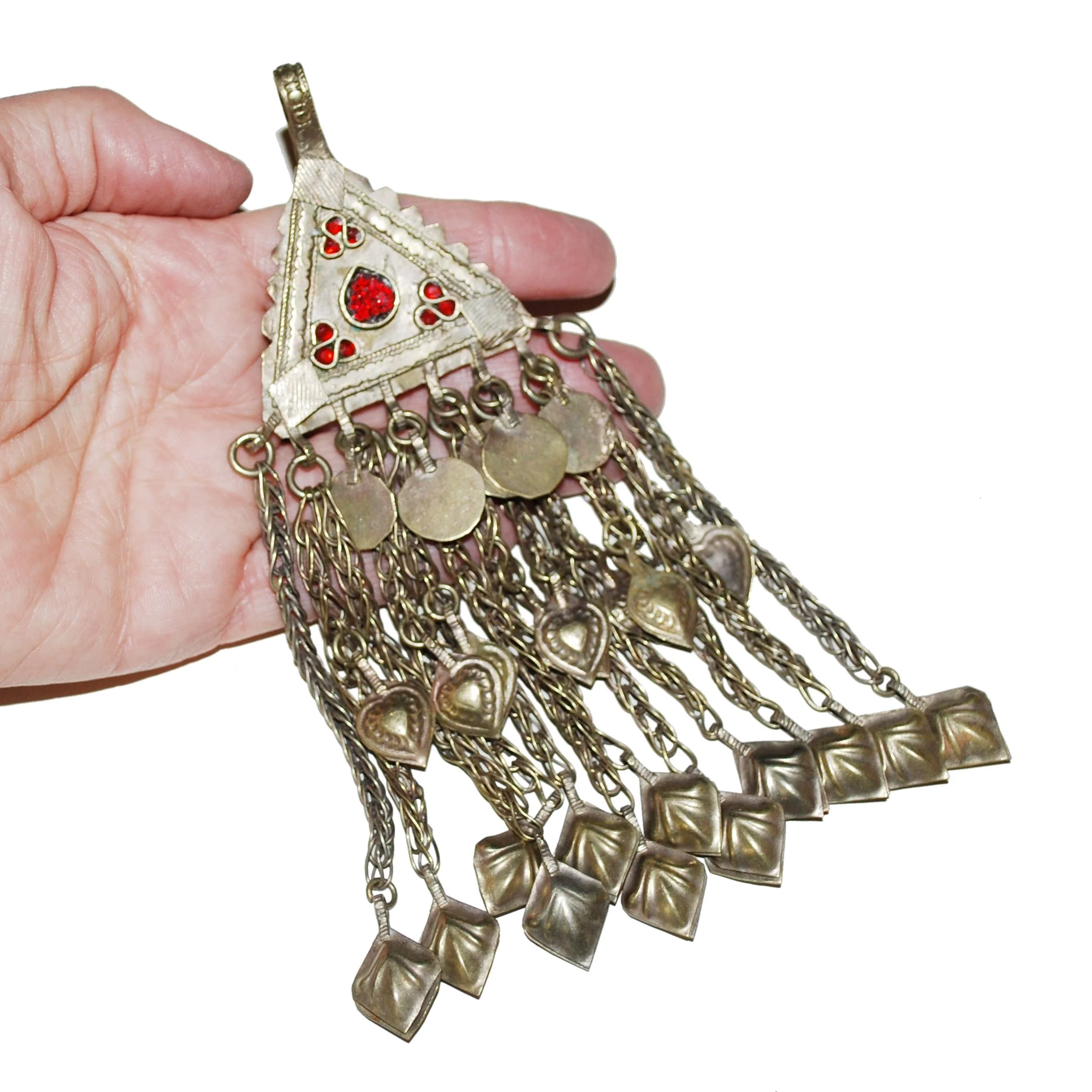 Vintage Kuchi Triangle Pendant - Large Hollow Dangles - Tribal Belly Dance