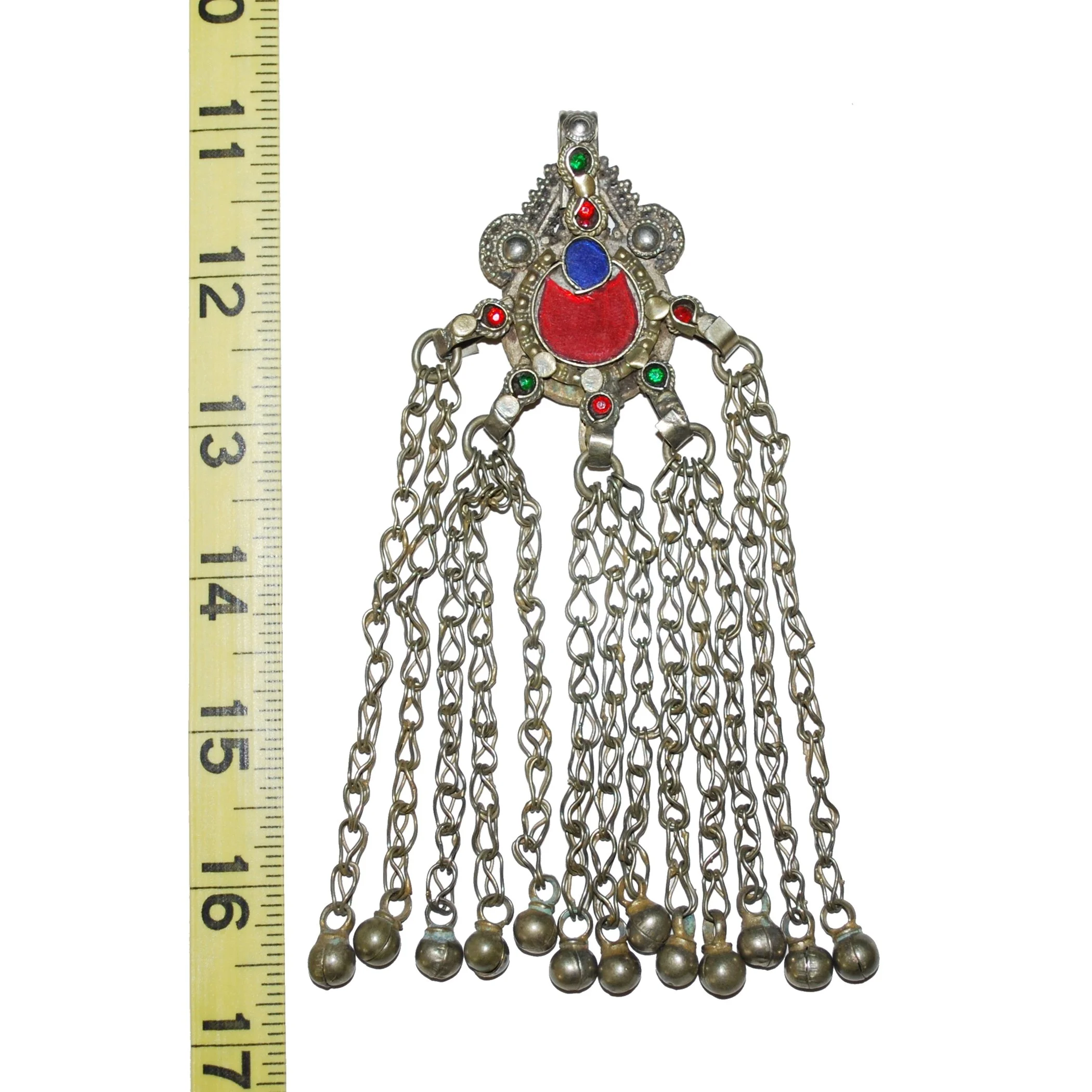 Amazing Kuchi Pendant - Vintage Tribal - Glass Jewels - Jingling Bell Dangles