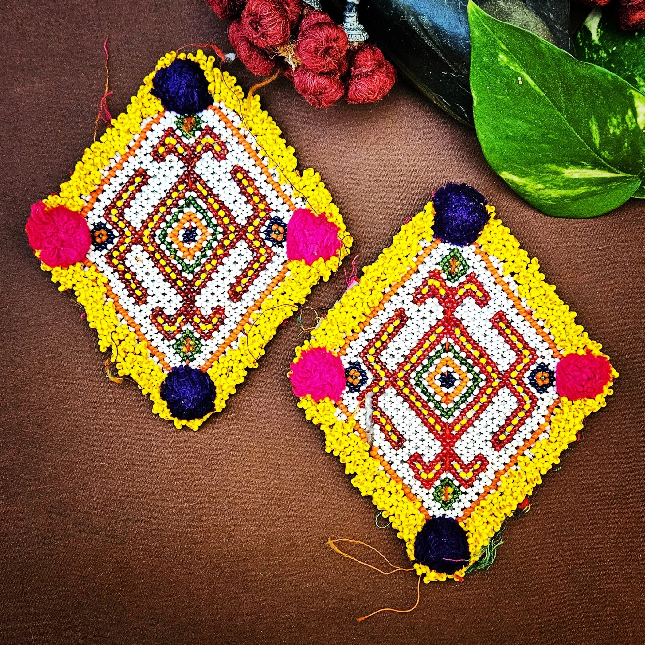 Kuchi Bead Medallions - Vintage Gul i Peron - PAIR Diamond Shapes - 5 Inches