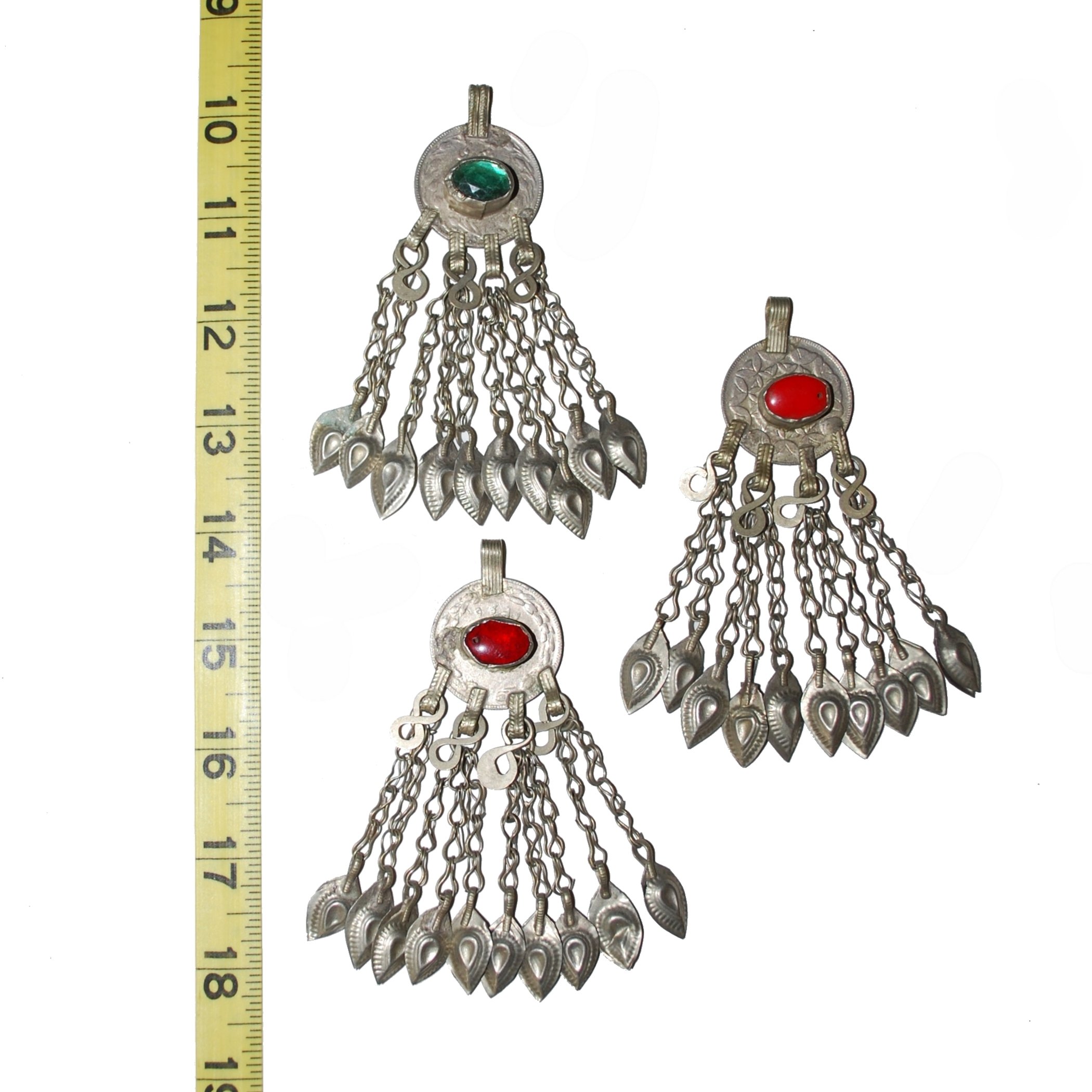 Kuchi Coin Jewel Pendants with Large Jewels and Hollow Dangles - Vintage Belly Dance DIY