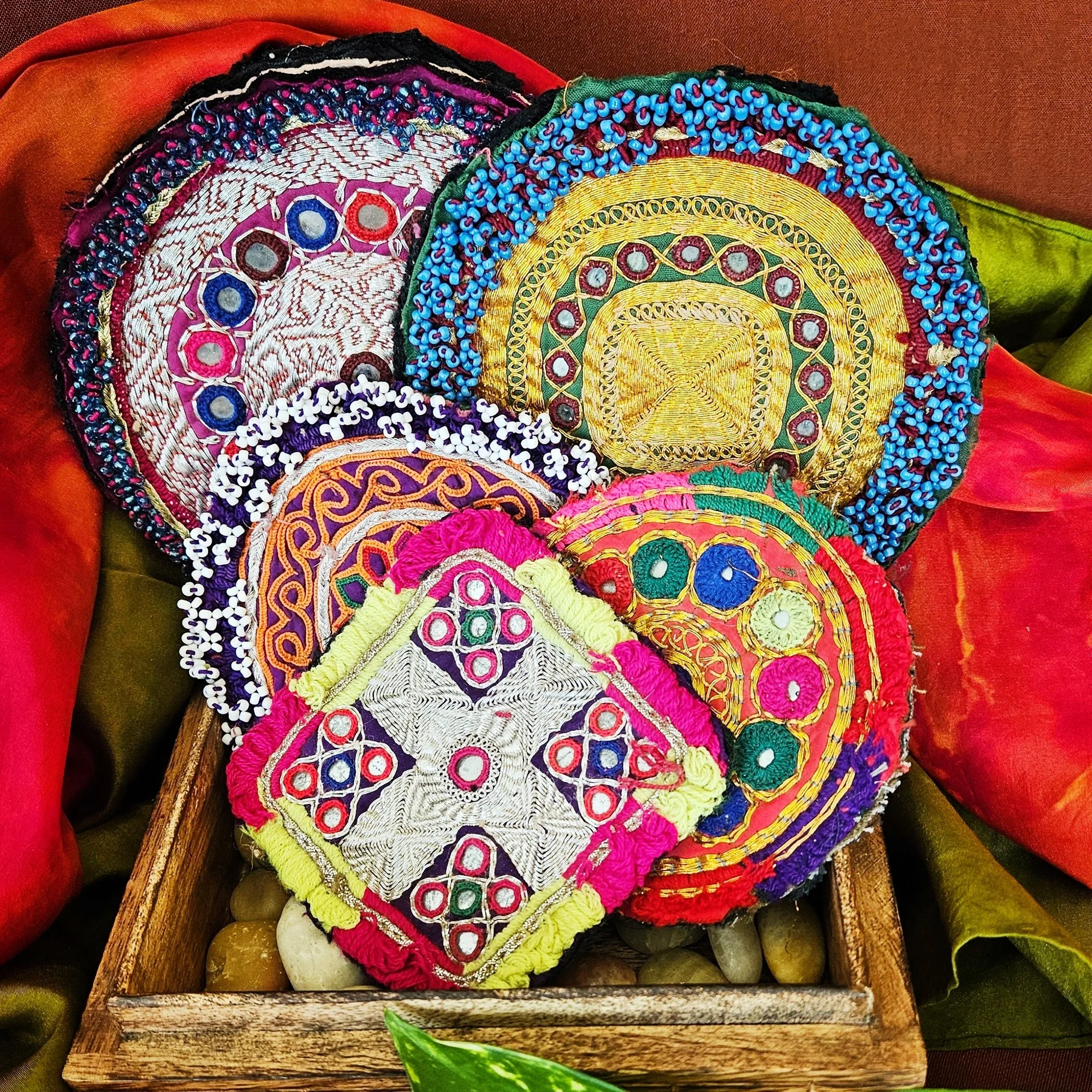 Kuchi Beaded Gul - Lot of  5 Pieces - Vintage Embroidery Medallions - Patches