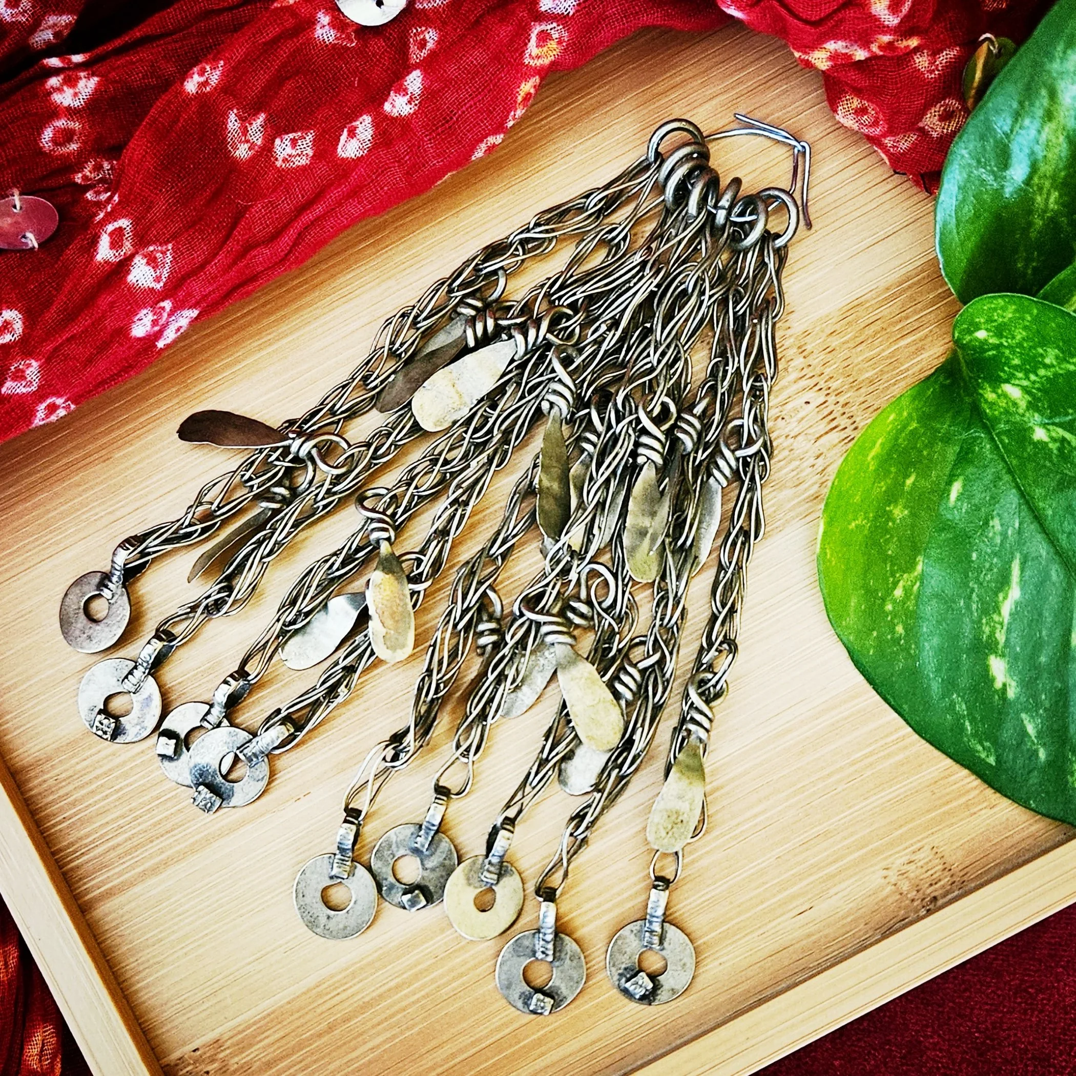 Set of 9 Kuchi Chain Dangles - Long Tribal Components - Belly Dance Findings