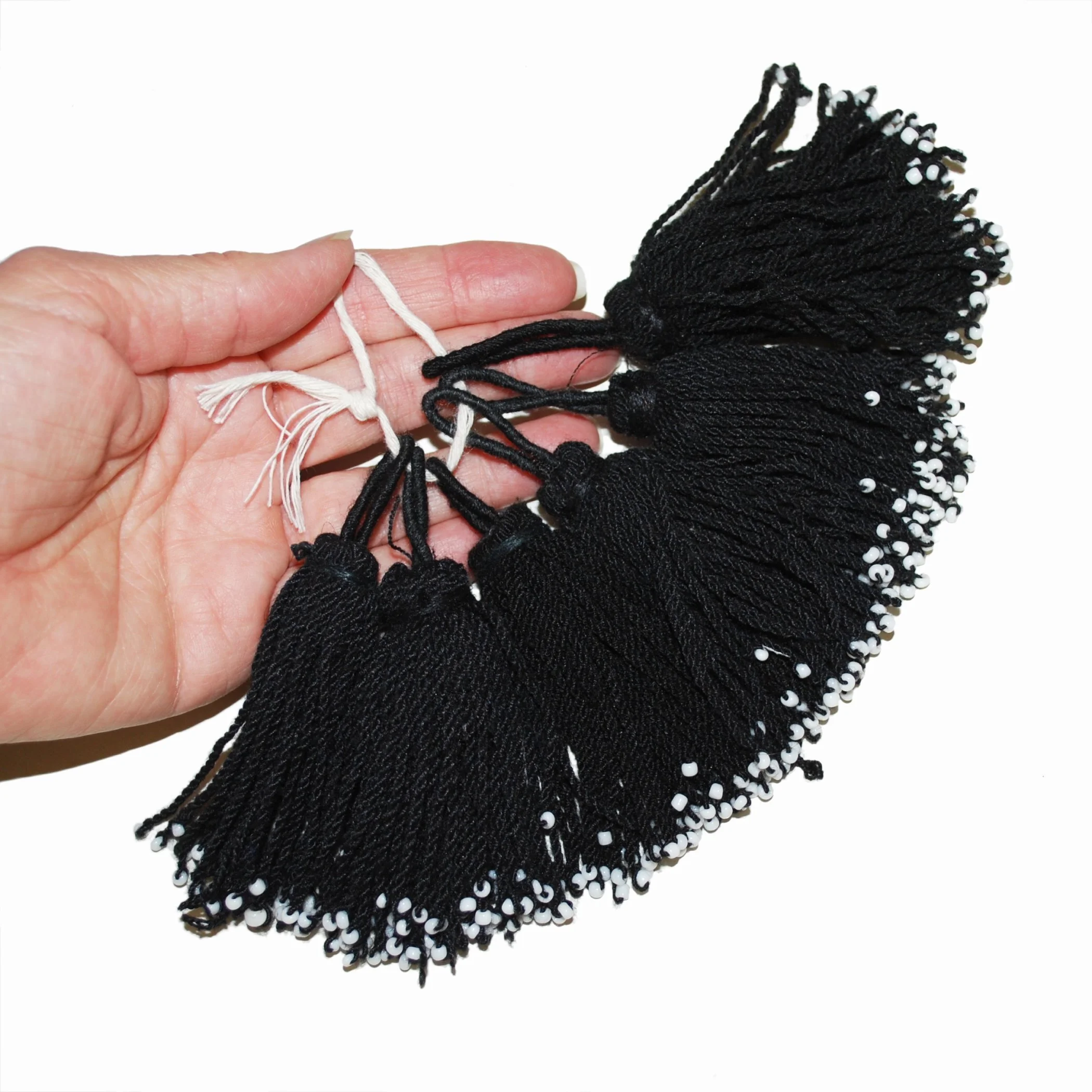 Turkoman Style Small Tassels - Set of Six - Black Cotton Tassels - Belly Dance