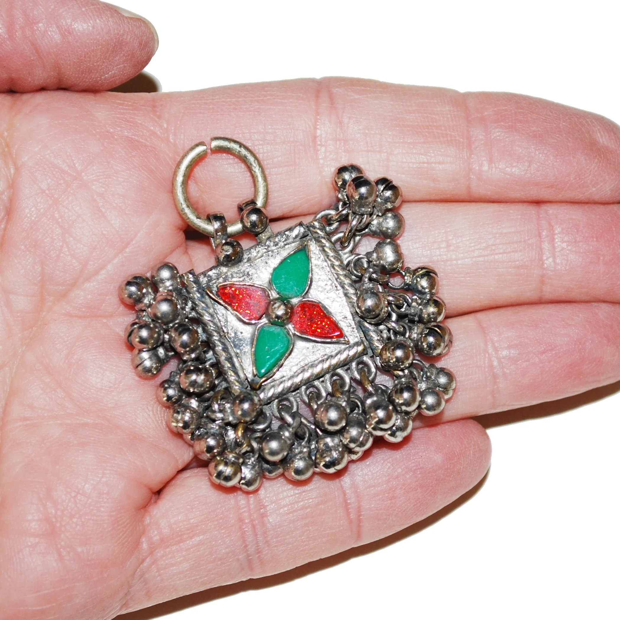 Single Vintage Tikka Kuchi Pendant - Tribal Jewel - Belly Dance Tiny Square