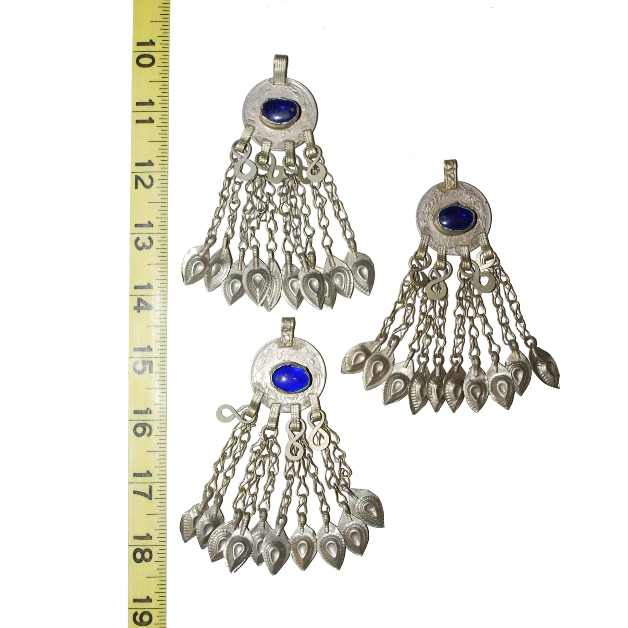 Vintage Kuchi Coin Jewel Pendants - Three Pendants with Hollow Dangles - Belly Dance DIY
