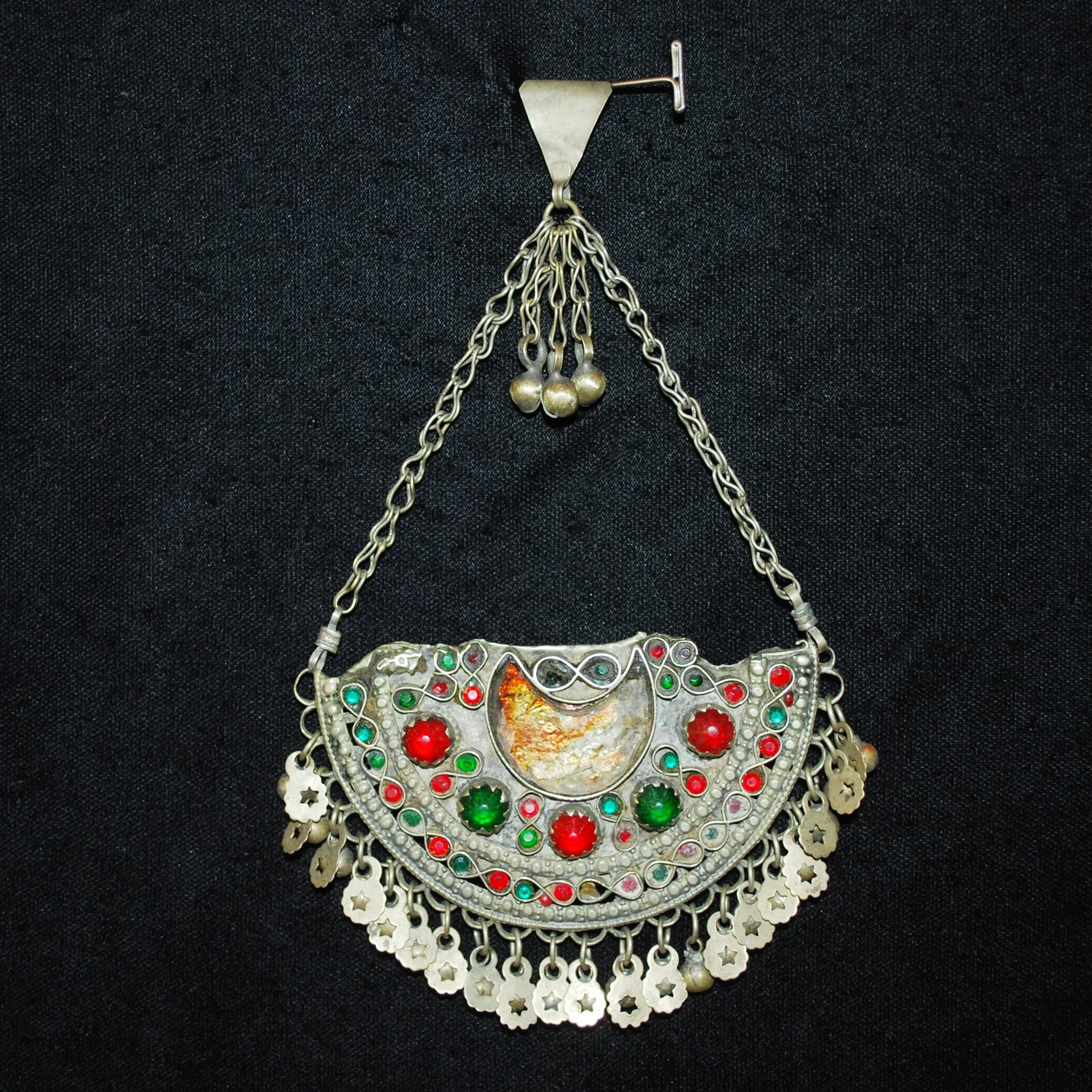 Large Kuchi Tikka Pendant - Vintage Crescent Pendant - Belly Dance