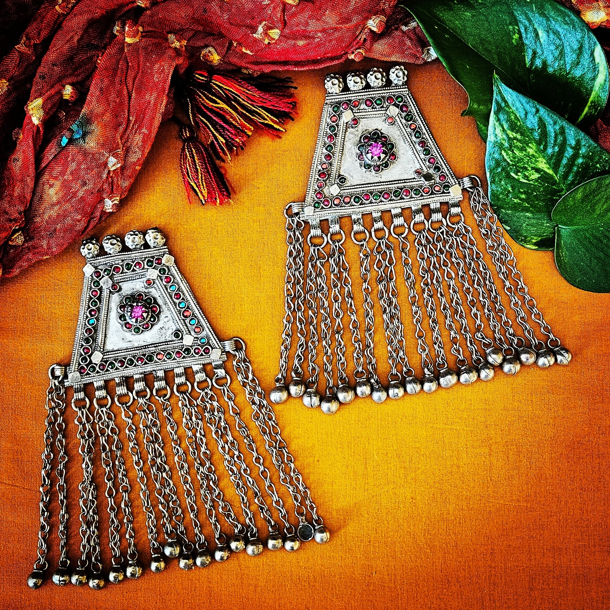 Matched Pair of Kuchi Trapezoid Pendant - Vintage Tribal Belly Dance Pendants
