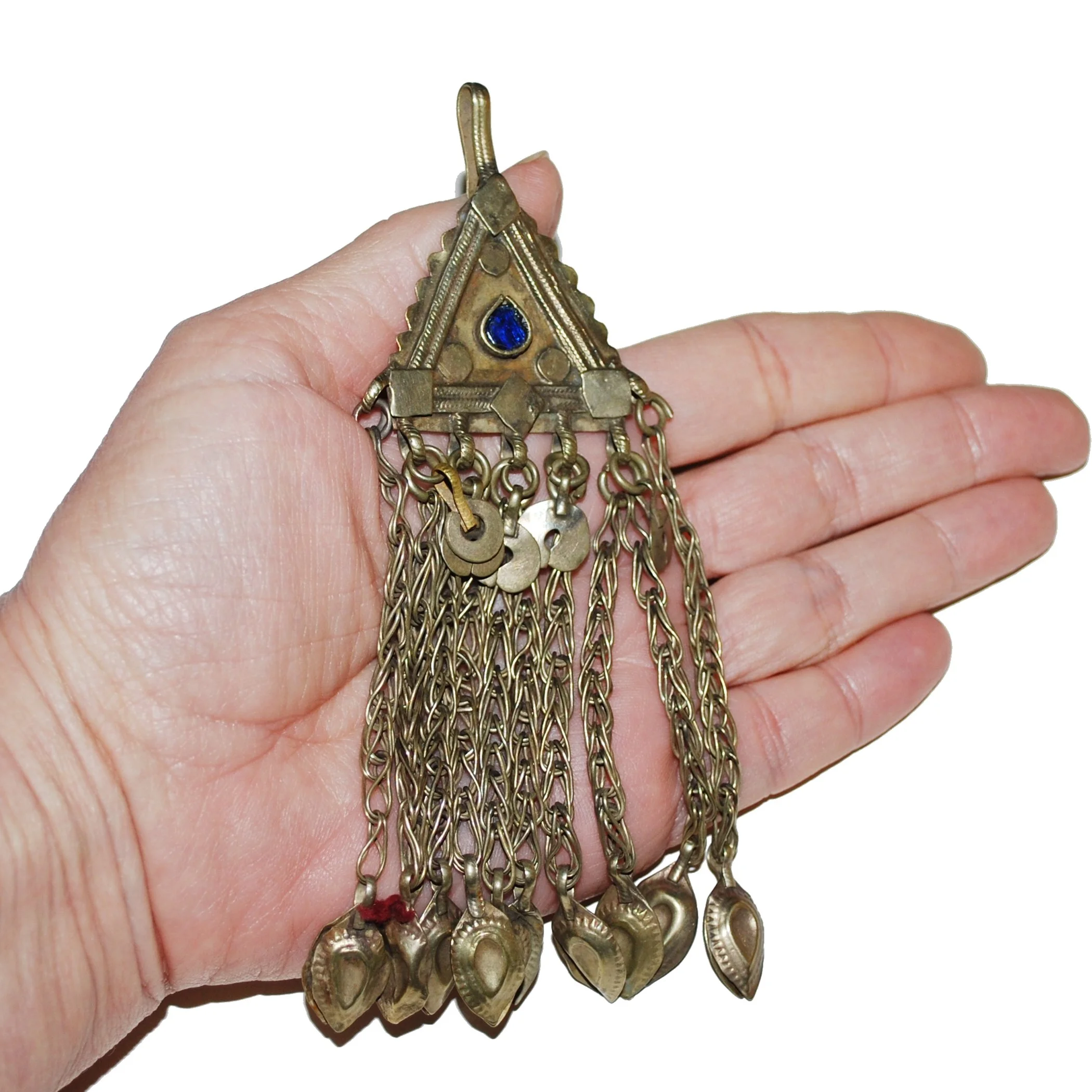 Vintage Kuchi Tribal Pendant - Blue Glass Jewel