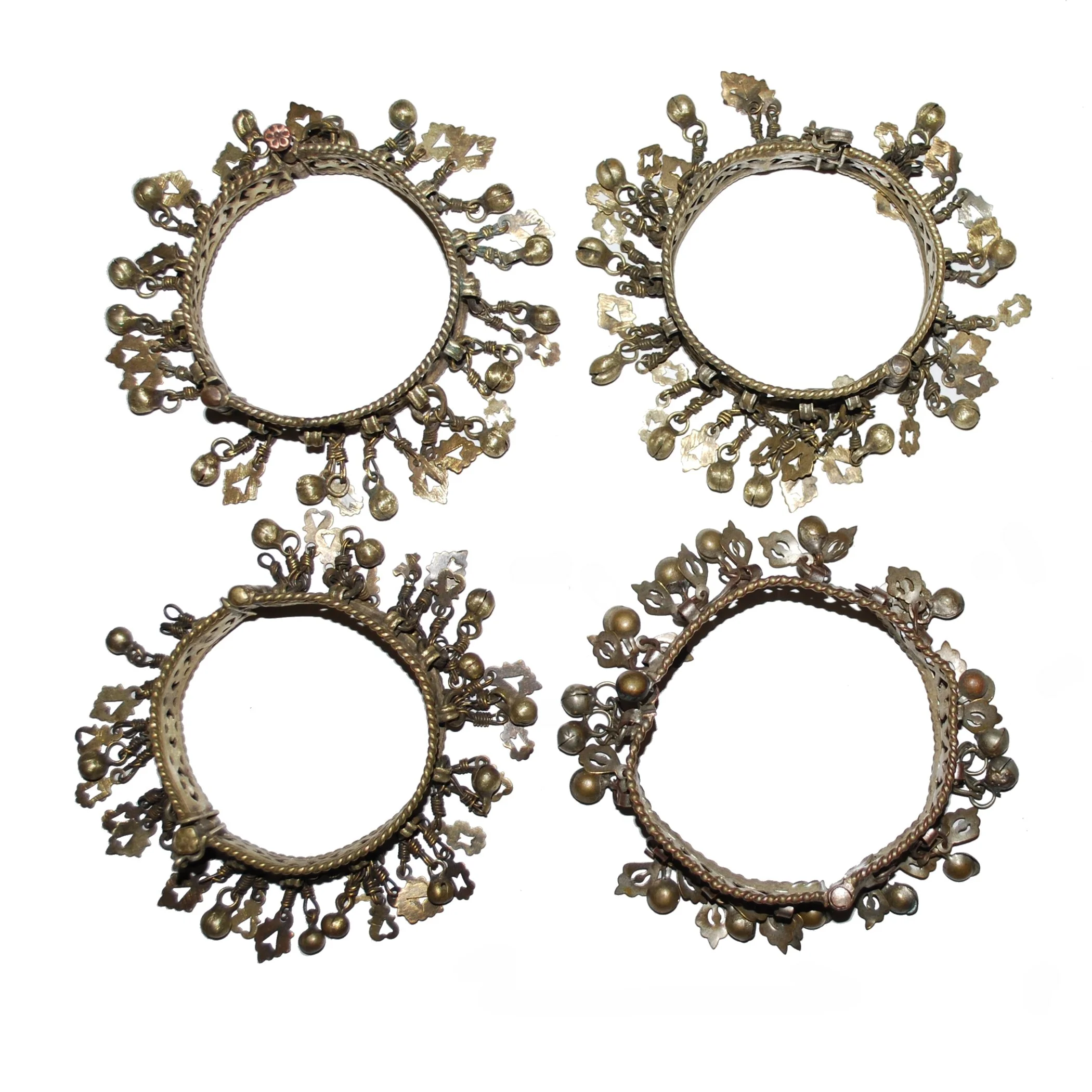 Four Kashmiri Jingle Bracelets - Brassy Dangle Bracelets - Belly Dance Wholesale / Discount Lot
