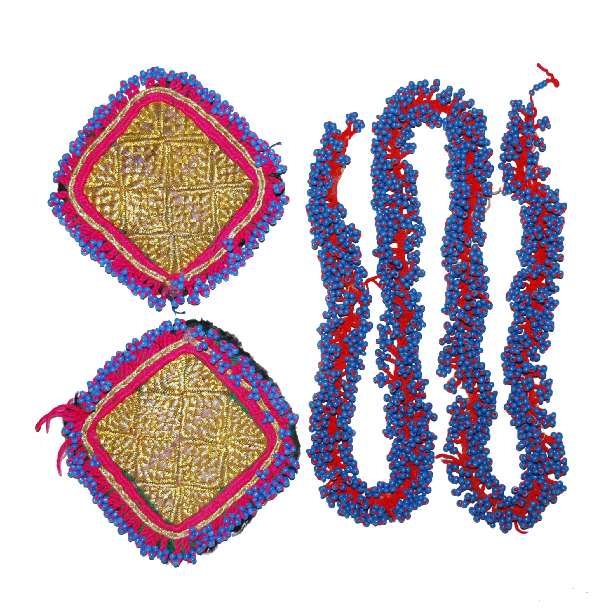 Vintage Pair Kuchi Medallions and Beadwork Rope