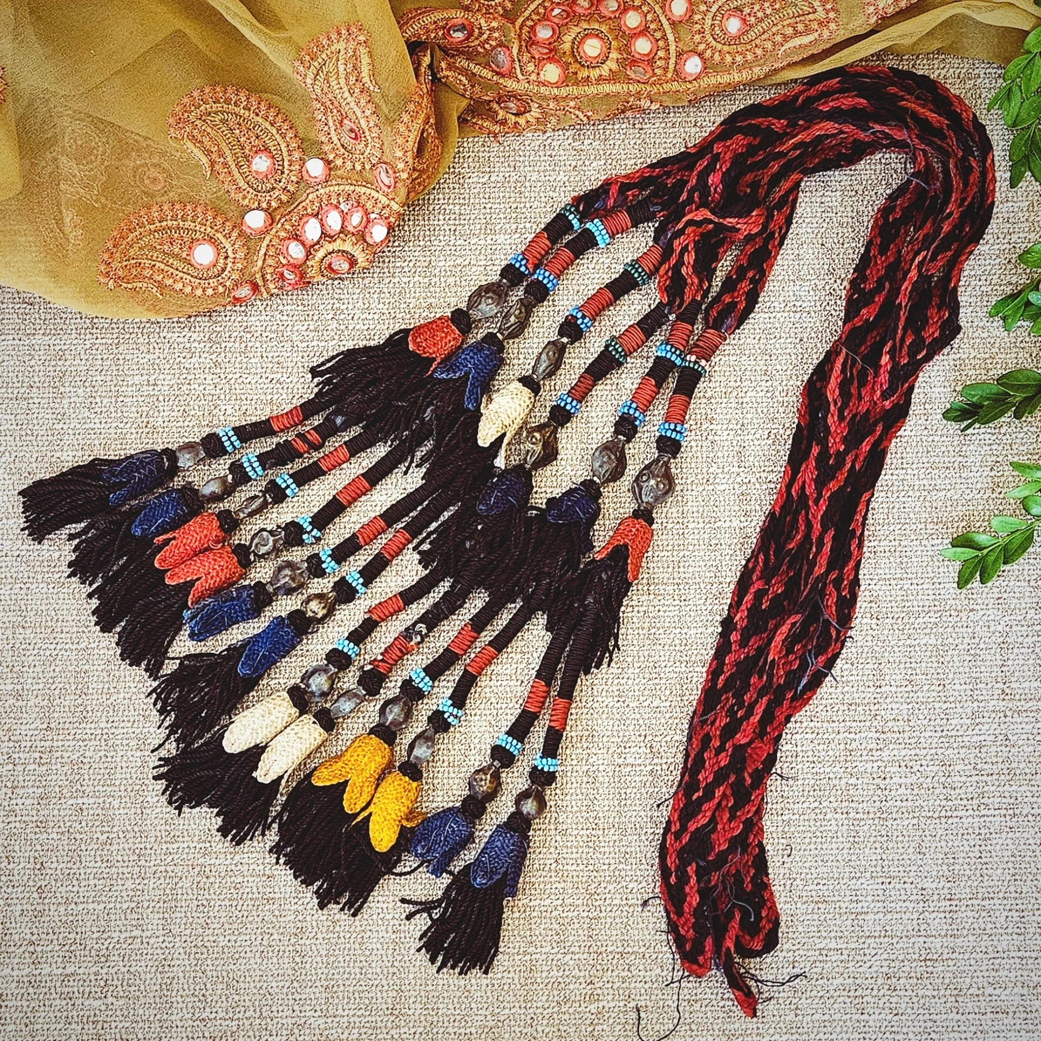 Vintage  Uzbek Surkhandarya Tassels - Tribal Hair Tassels - 6 Pieces Belly Dance