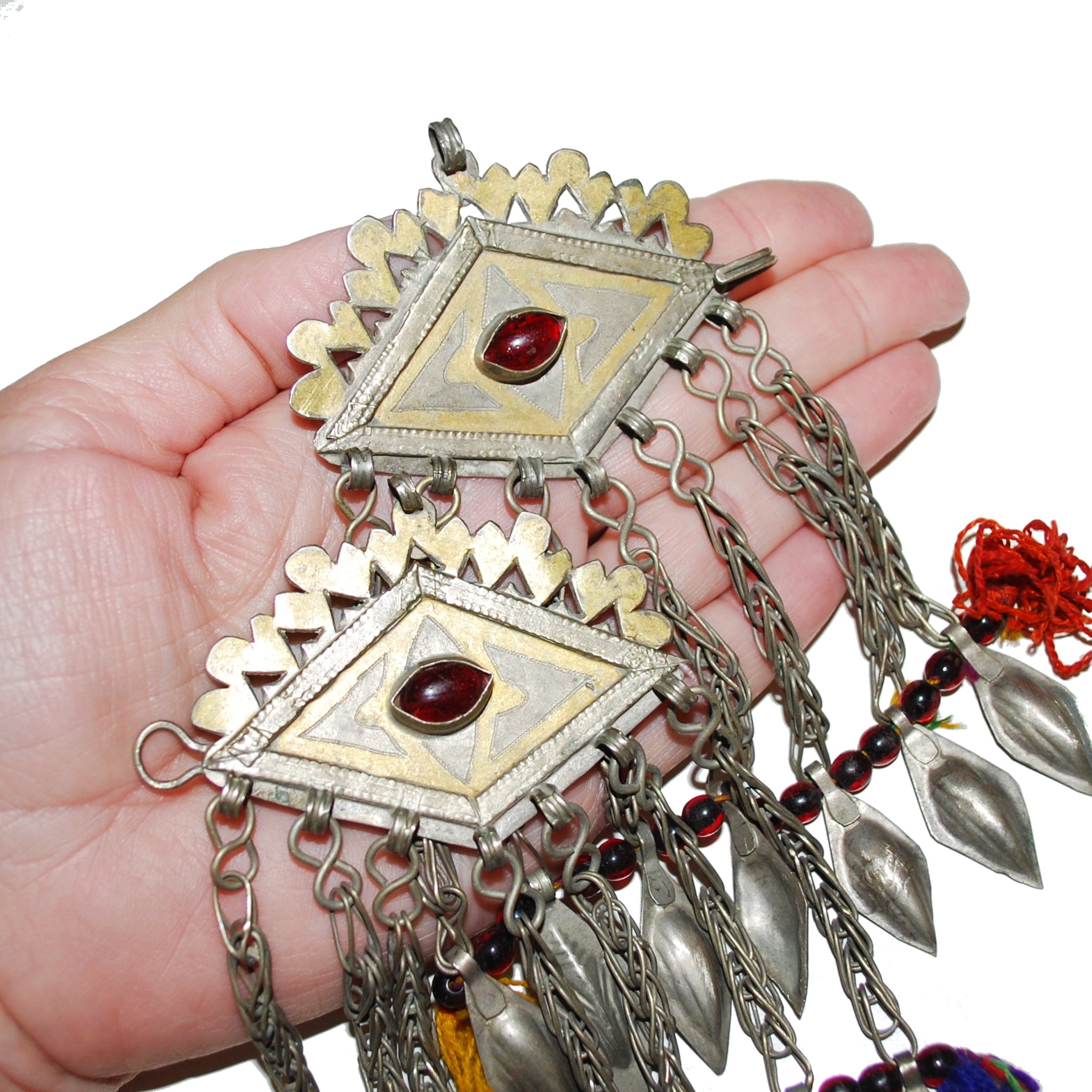 Vintage Pair of Turkoman Doonbajik Pendants - Turkmen Gold Washed PAIR
