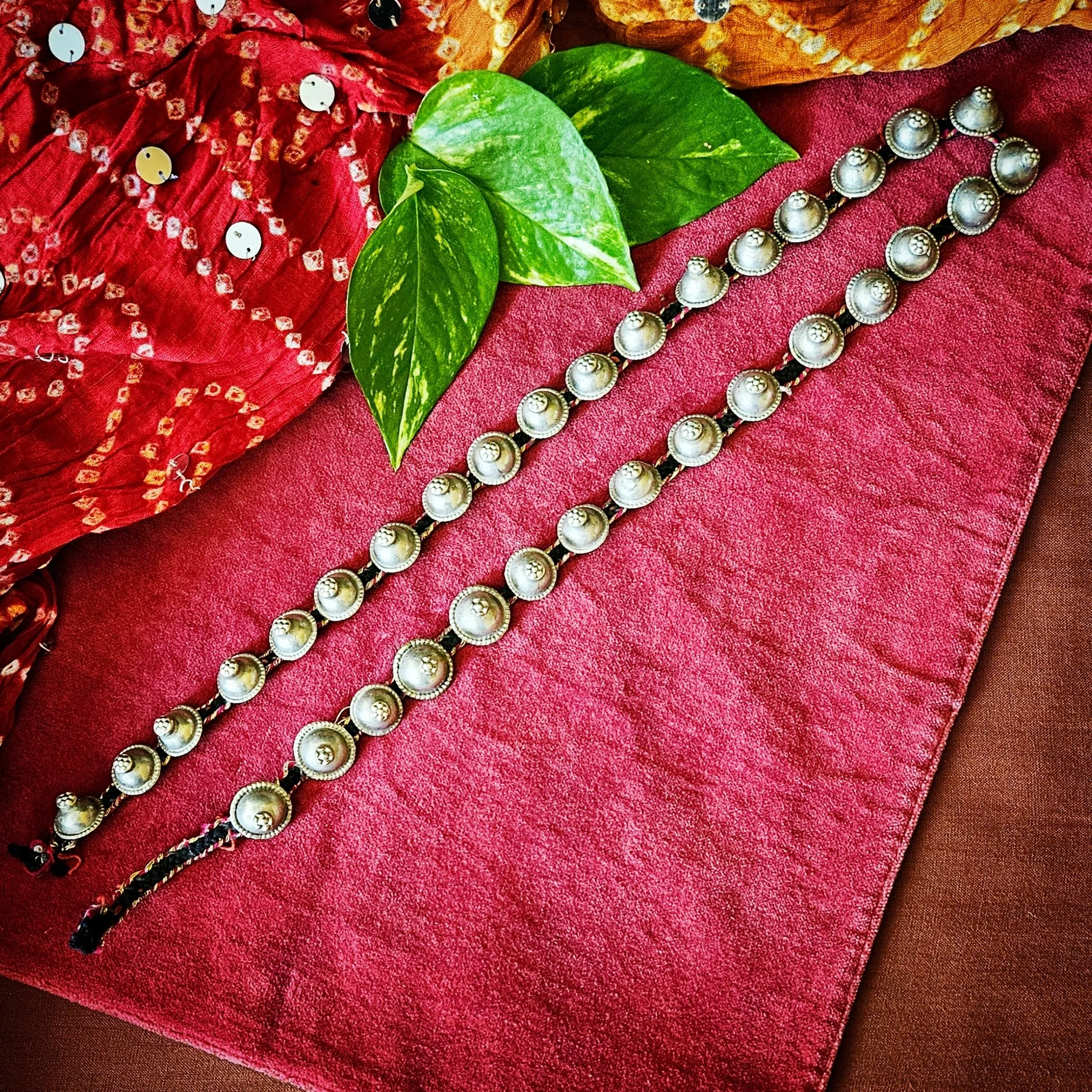 Tribal Buttons on Cord - 33 Vintage Turkoman Buttons - Belly Dance DIY